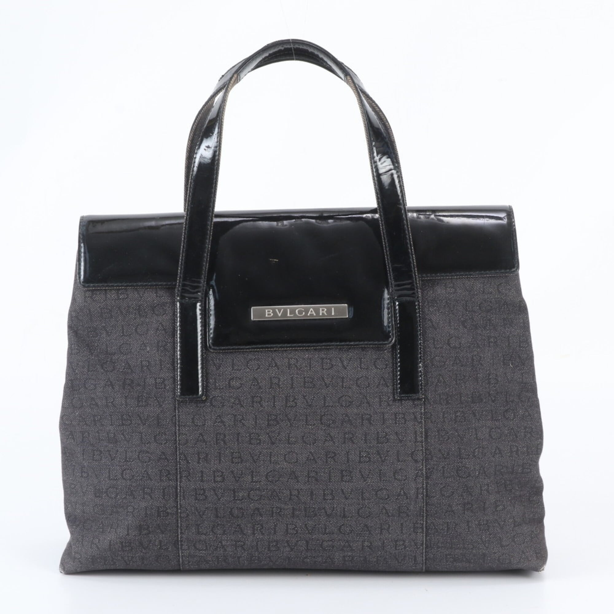 Bvlgari Black Gray Leather Canvas Handbag Shoulder Bag Tote Bag (Pre-Owned)