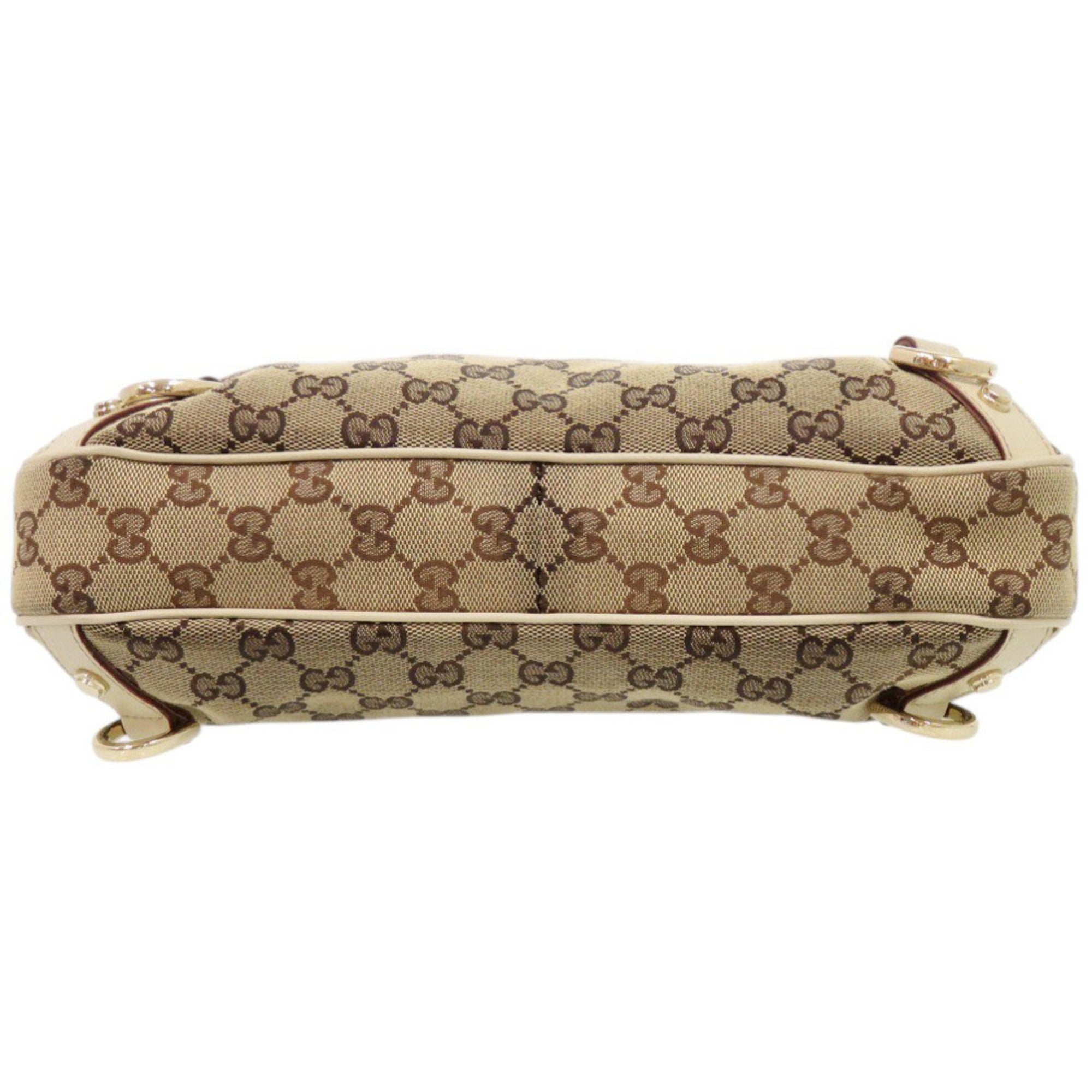 Gucci Beige White Gg Canvas Leather Shoulder Bag (Pre-Owned)