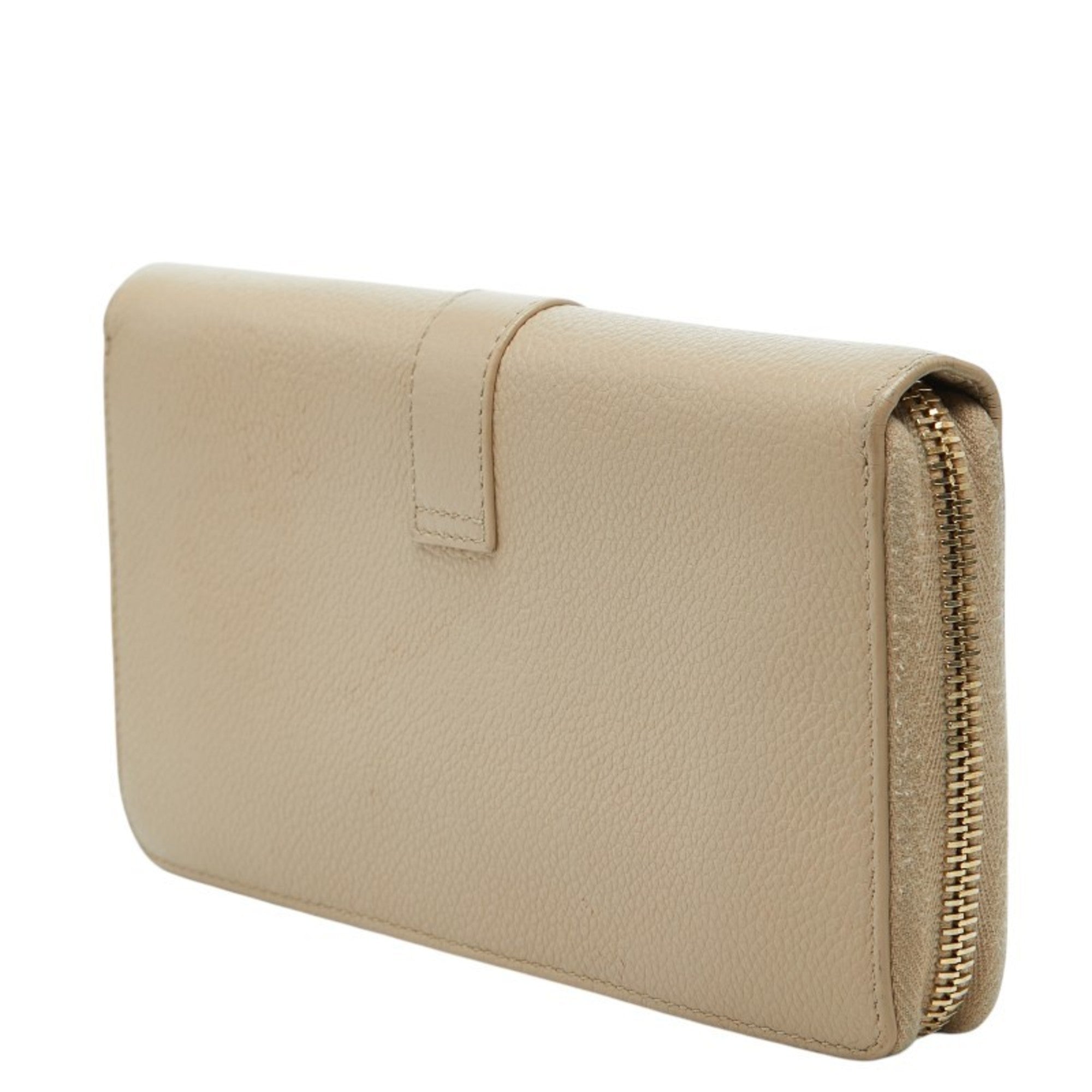 Saint Laurent Beige Leather Long Wallet (Bi-Fold) (Pre-Owned)
