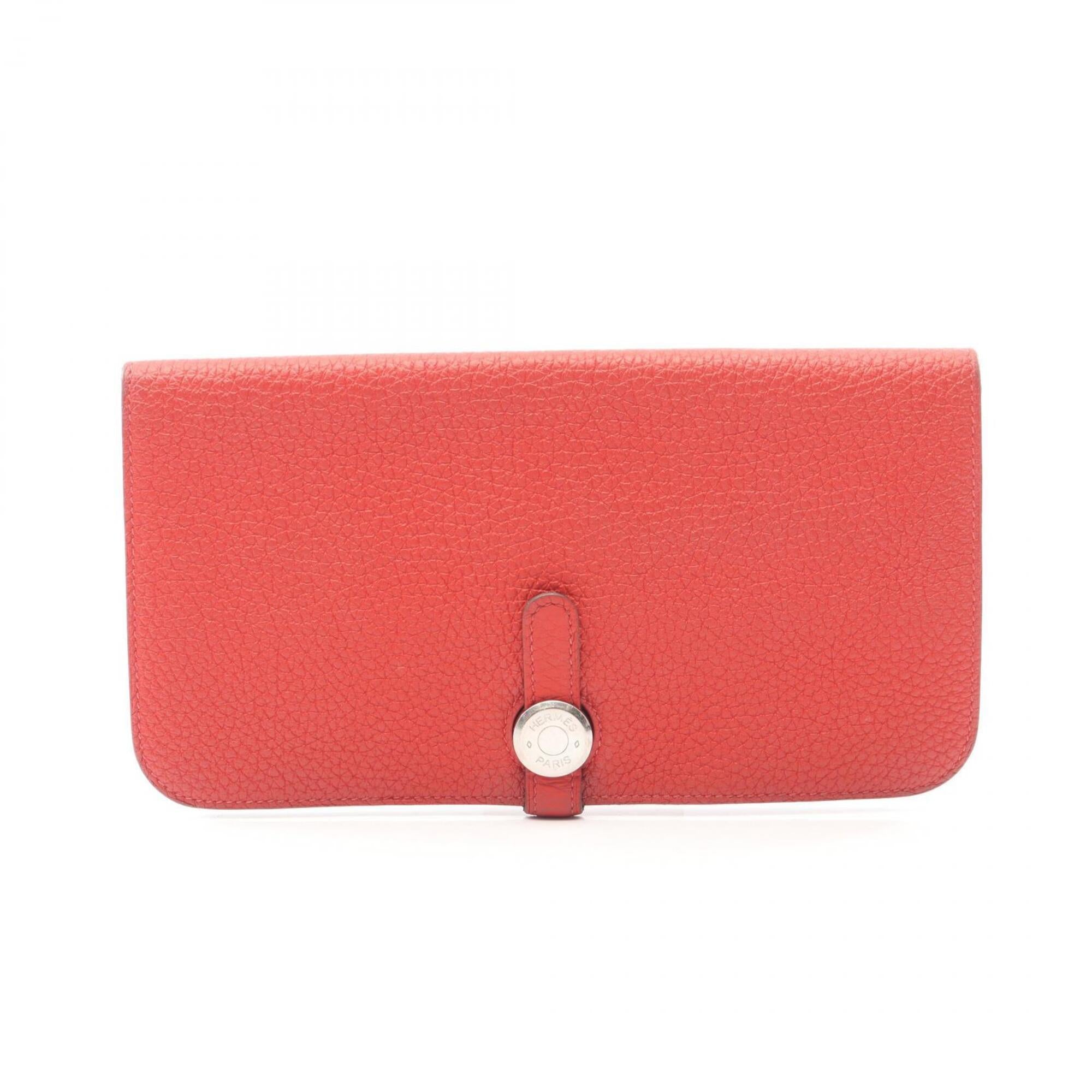 Hermes Red Color Vermilion Leather Long Wallet (Bi-Fold) (Pre-Owned)