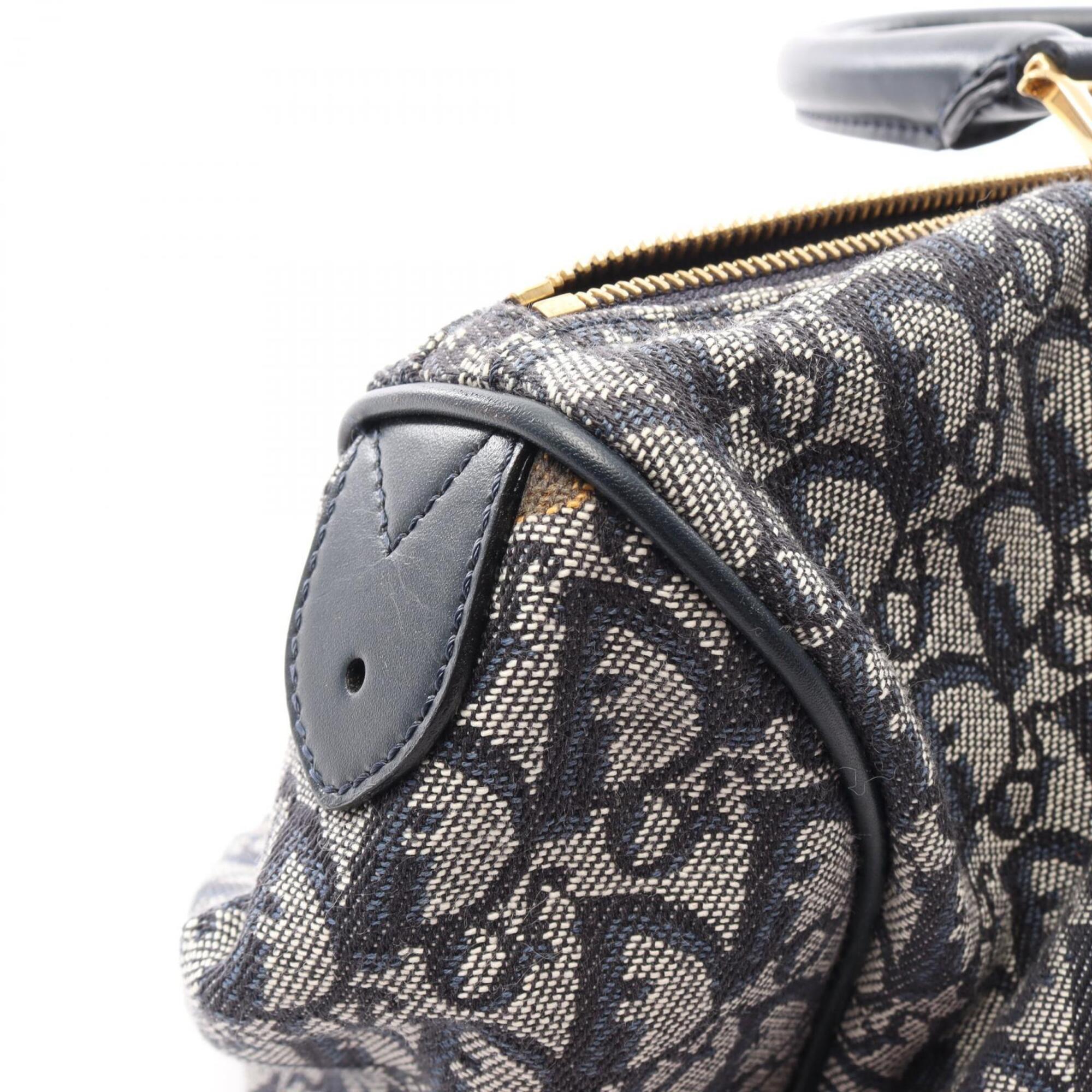 Christian Dior Gray Navy Canvas Leather Handbag Tote Bag (Pre-Owned)