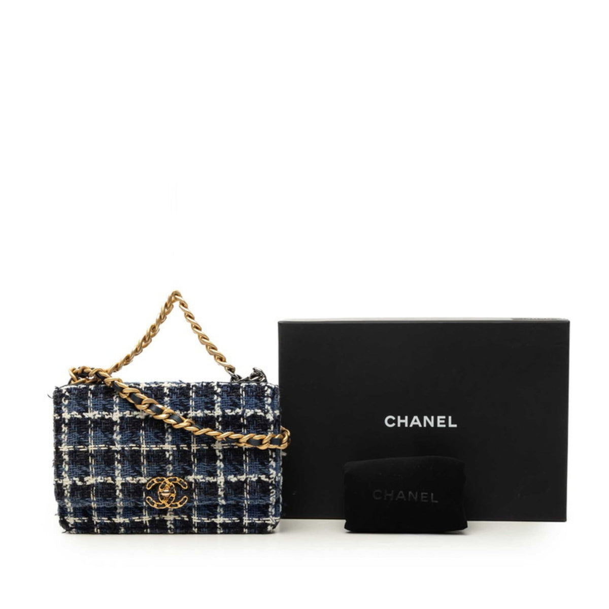 Chanel Blue Multi-Color Tweed Leather Handbag Shoulder Bag (Pre-Owned)