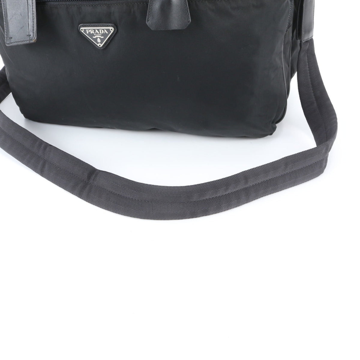 Prada Black Leather Nylon Boston Bag Shoulder Bag (Pre-Owned)