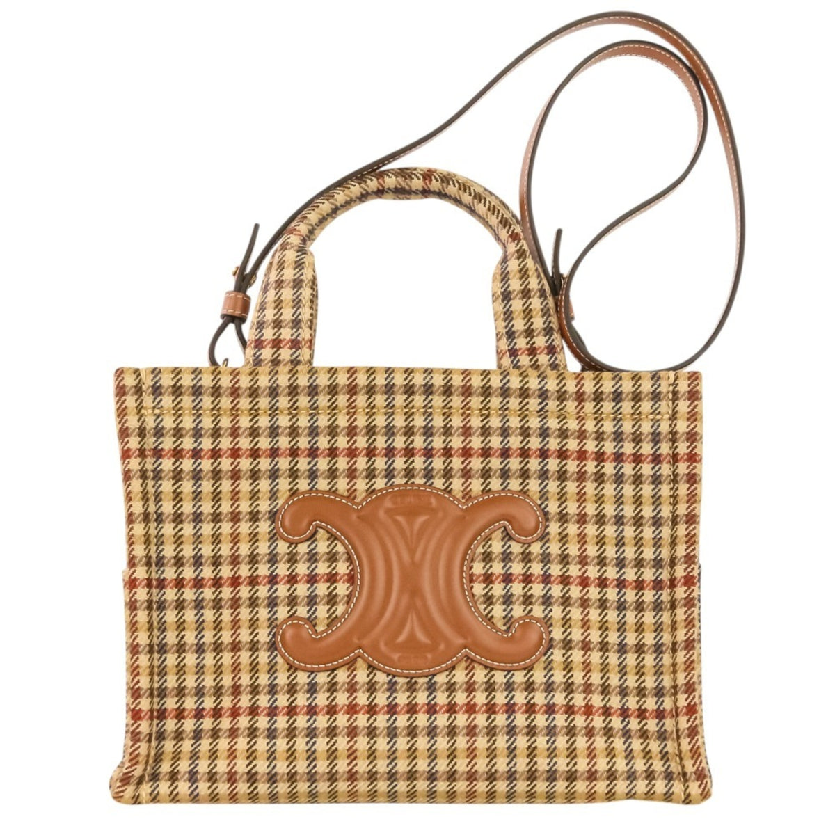 Celine Beige Brown Tweed Handbag Shoulder Bag (Pre-Owned)