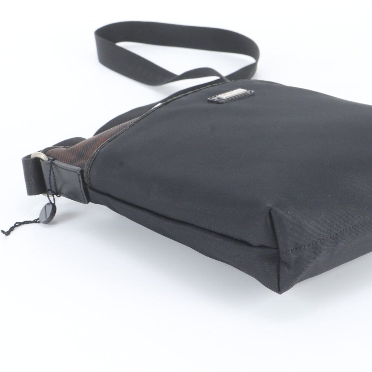 Burberry Black Leather Canvas Messenger Bag Shoulder Bag (Pre-Owned)