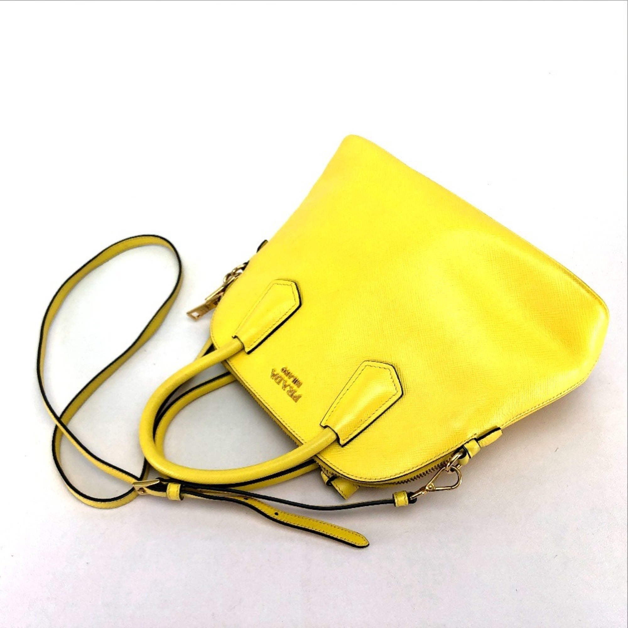 Prada Yellow Leather Handbag Shoulder Bag (Pre-Owned)