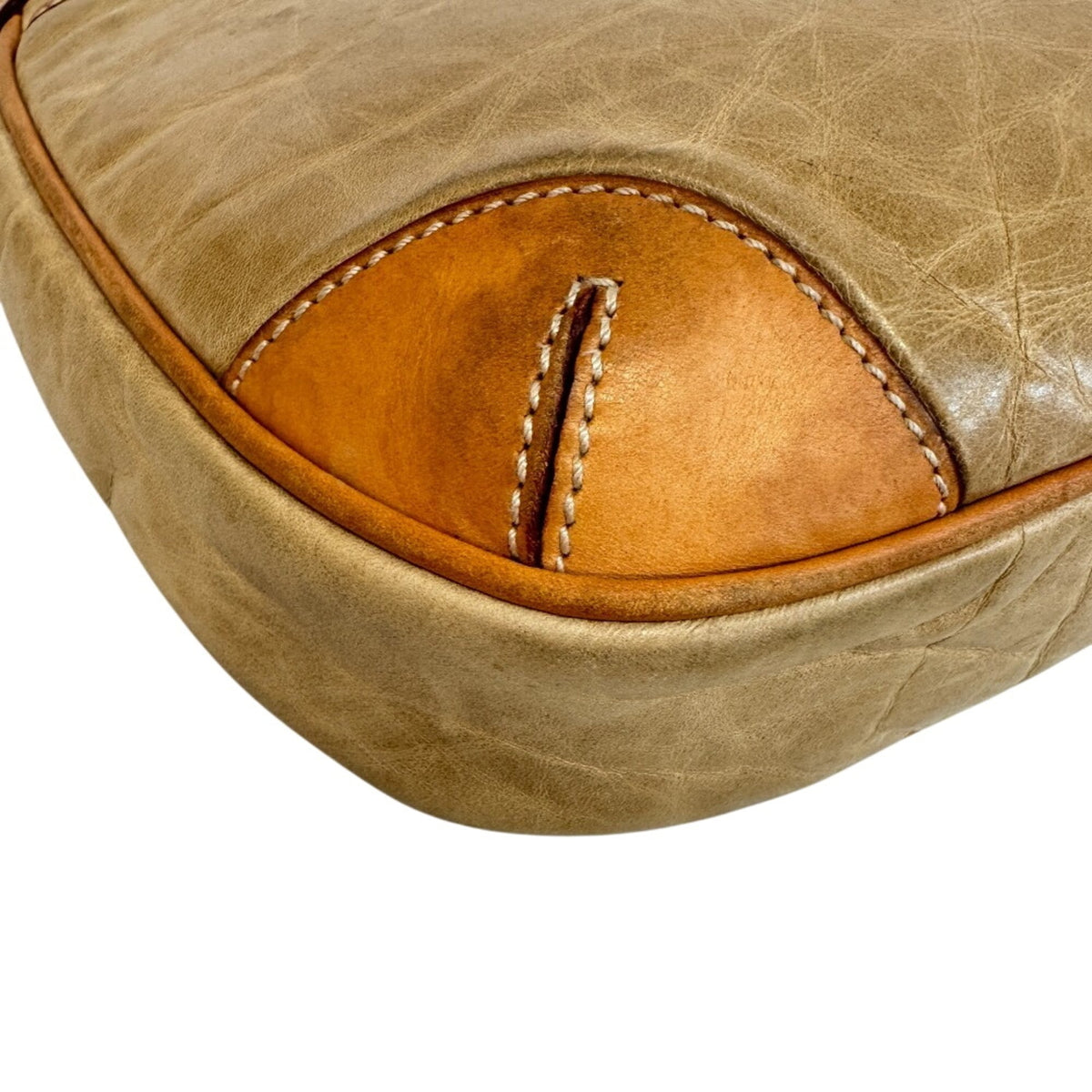 Hunting World Beige Beige Brown Leather Nylon Shoulder Bag (Pre-Owned)
