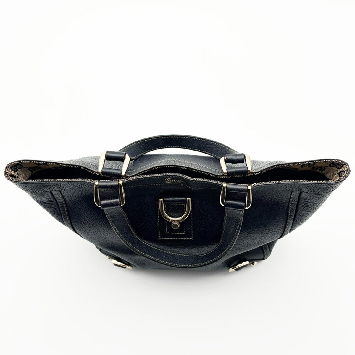 Gucci Navy Leather Canvas Tote Bag (Pre-Owned)