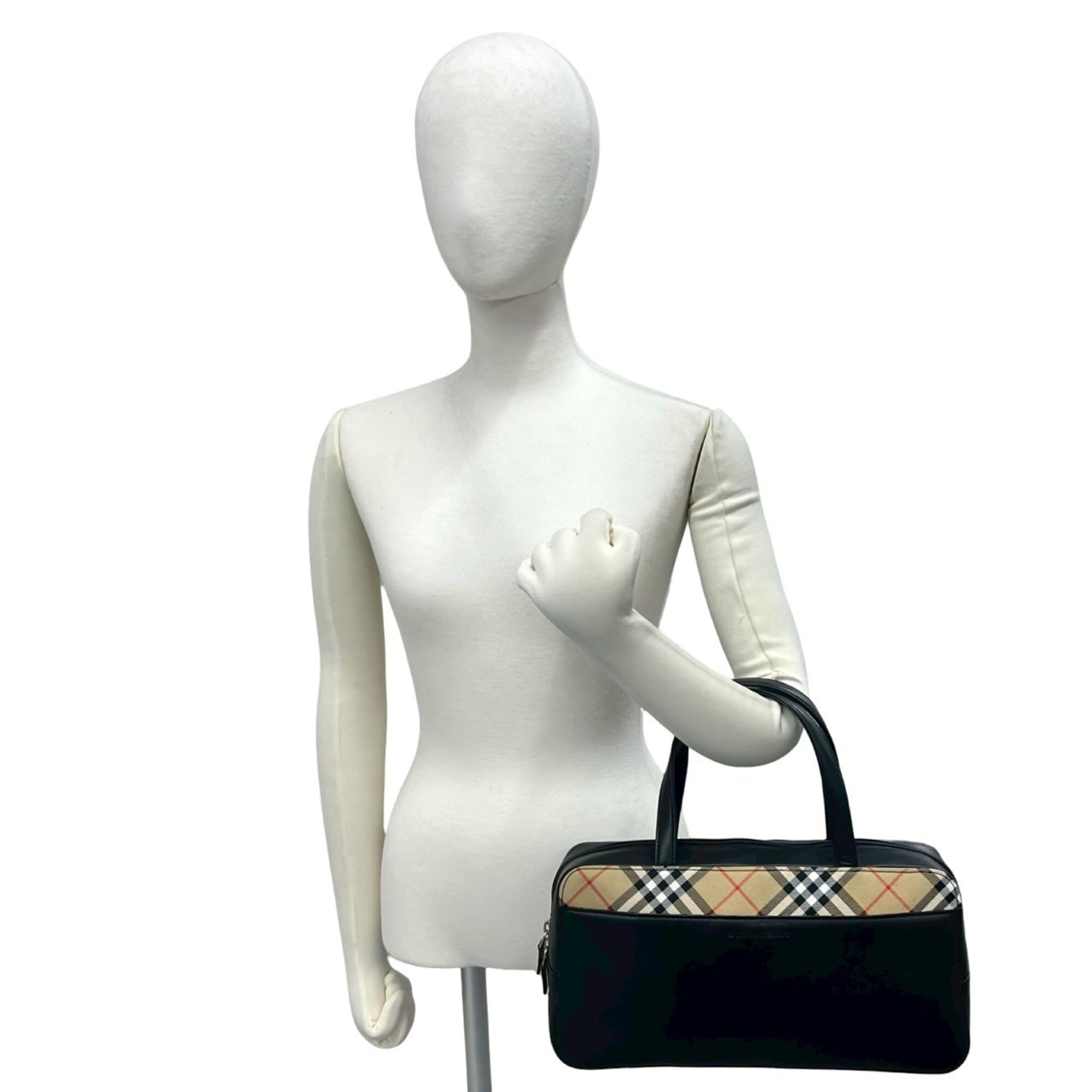 Burberry Black Leather Boston Bag Handbag Tote Bag (Pre-Owned)