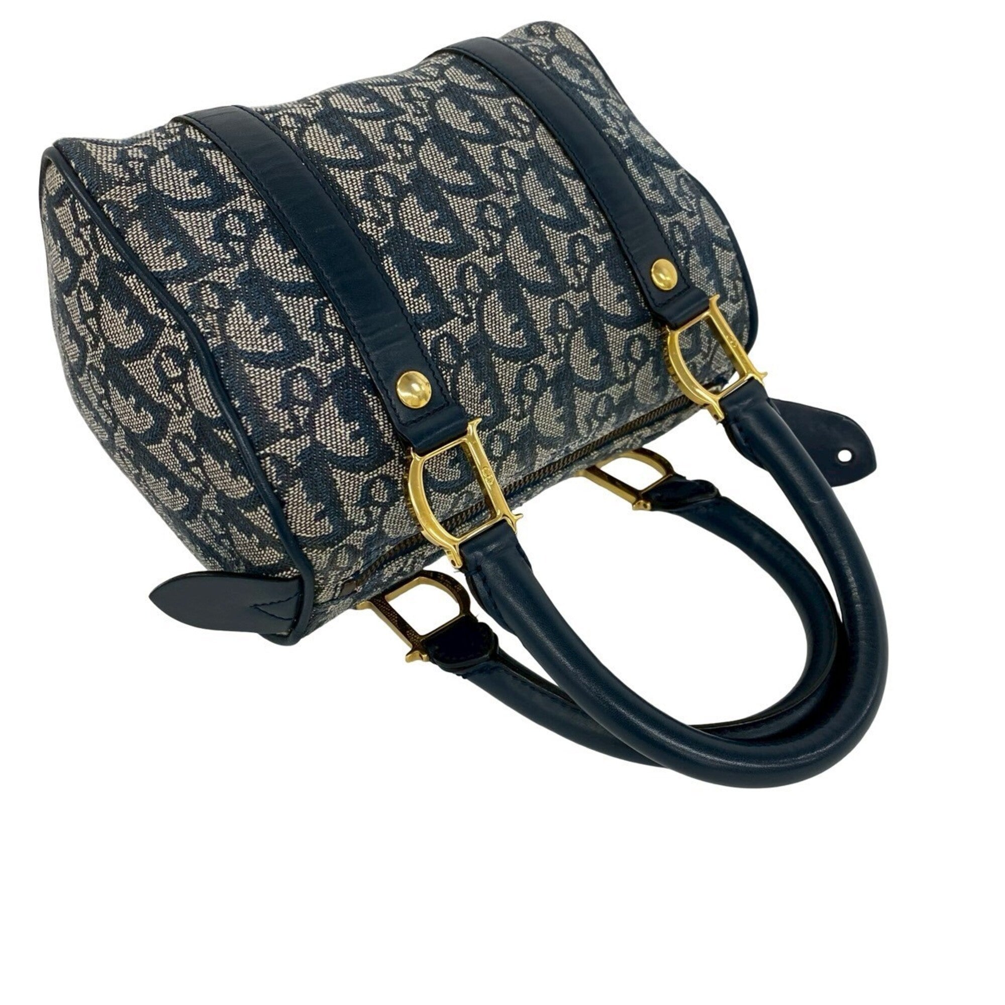 Christian Dior Navy Canvas Leather Boston Bag Handbag (Pre-Owned)