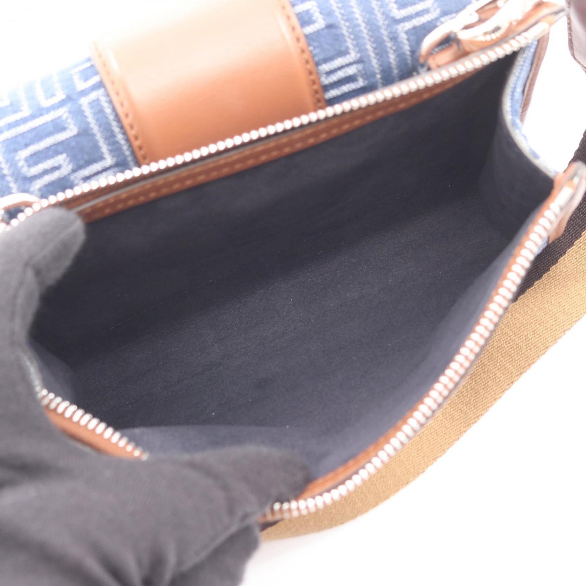 Fendi Brown Navy Canvas Leather Shoulder Bag (Pre-Owned)