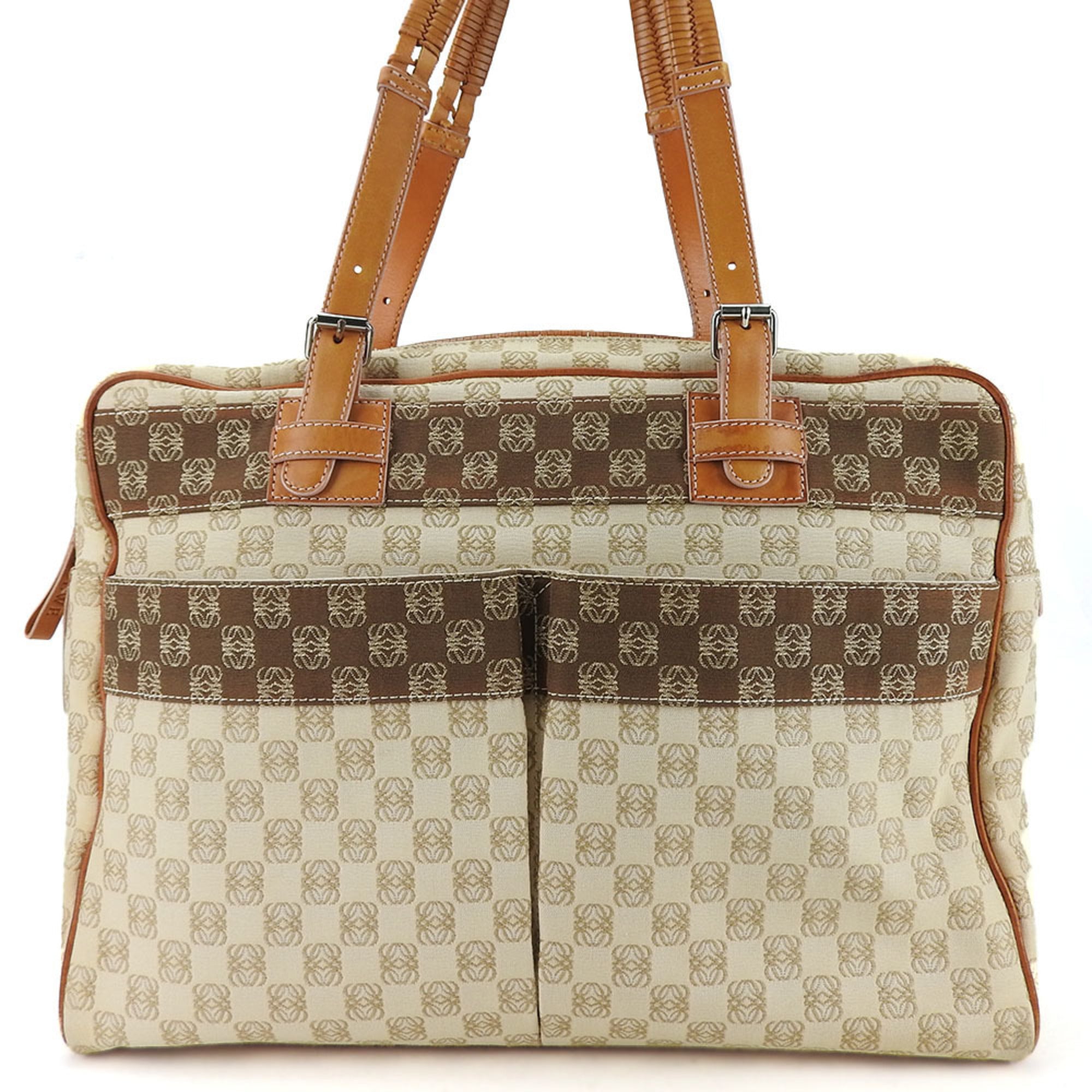 Loewe Beige Brown Canvas Leather Tote Bag (Pre-Owned)