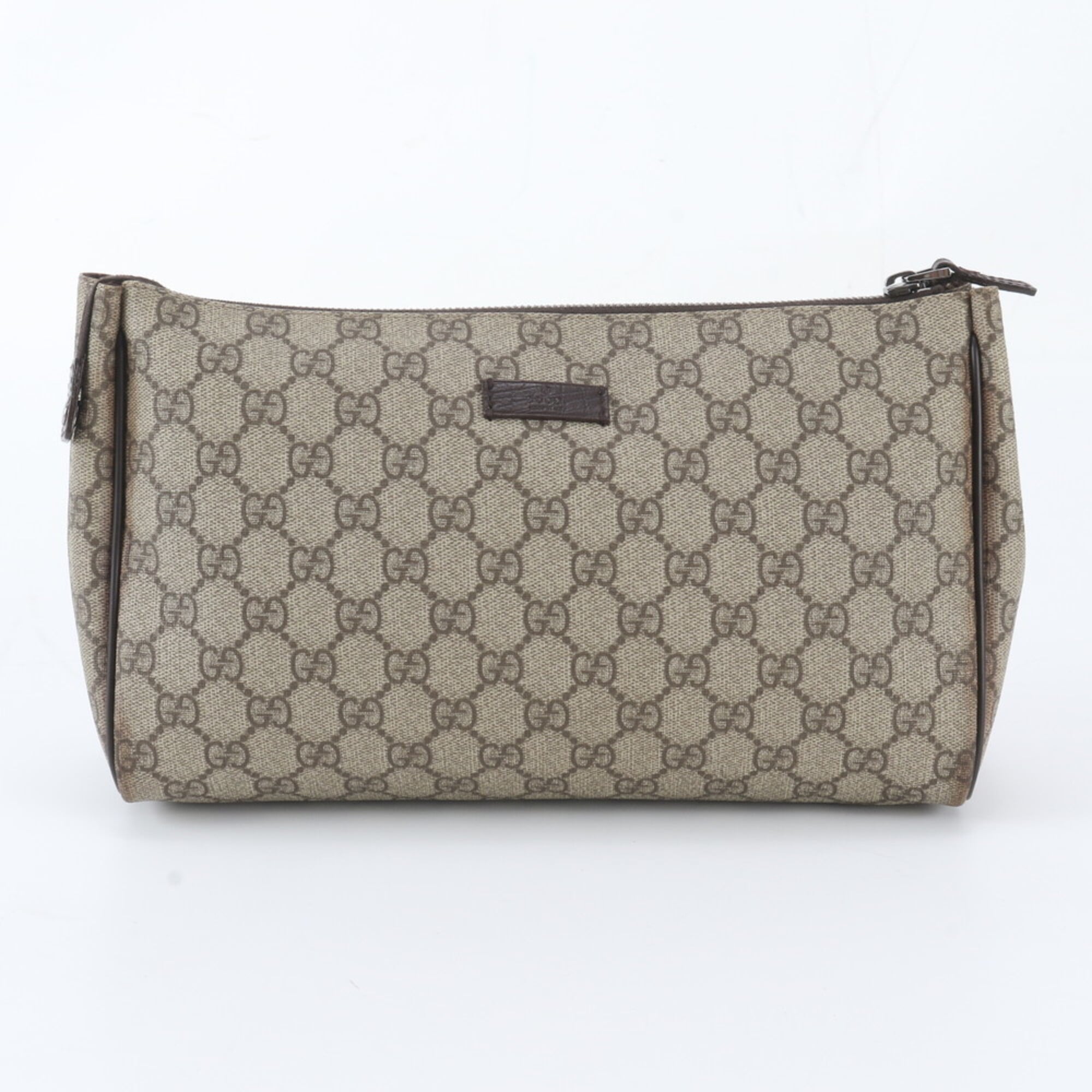 Gucci Dark Brown Grayish Leather Coated Canvas Handbag Pouch (Pre-Owned)