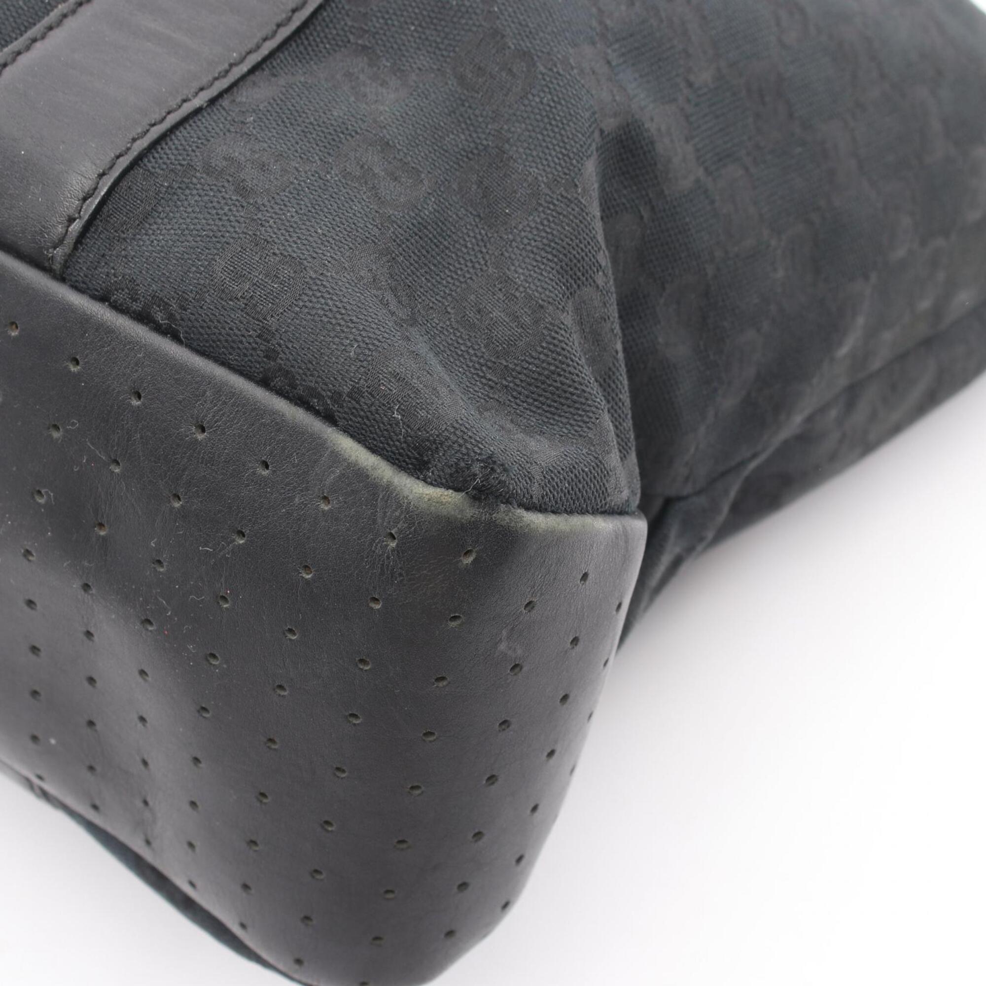 Gucci Black Canvas Leather Handbag Tote Bag (Pre-Owned)