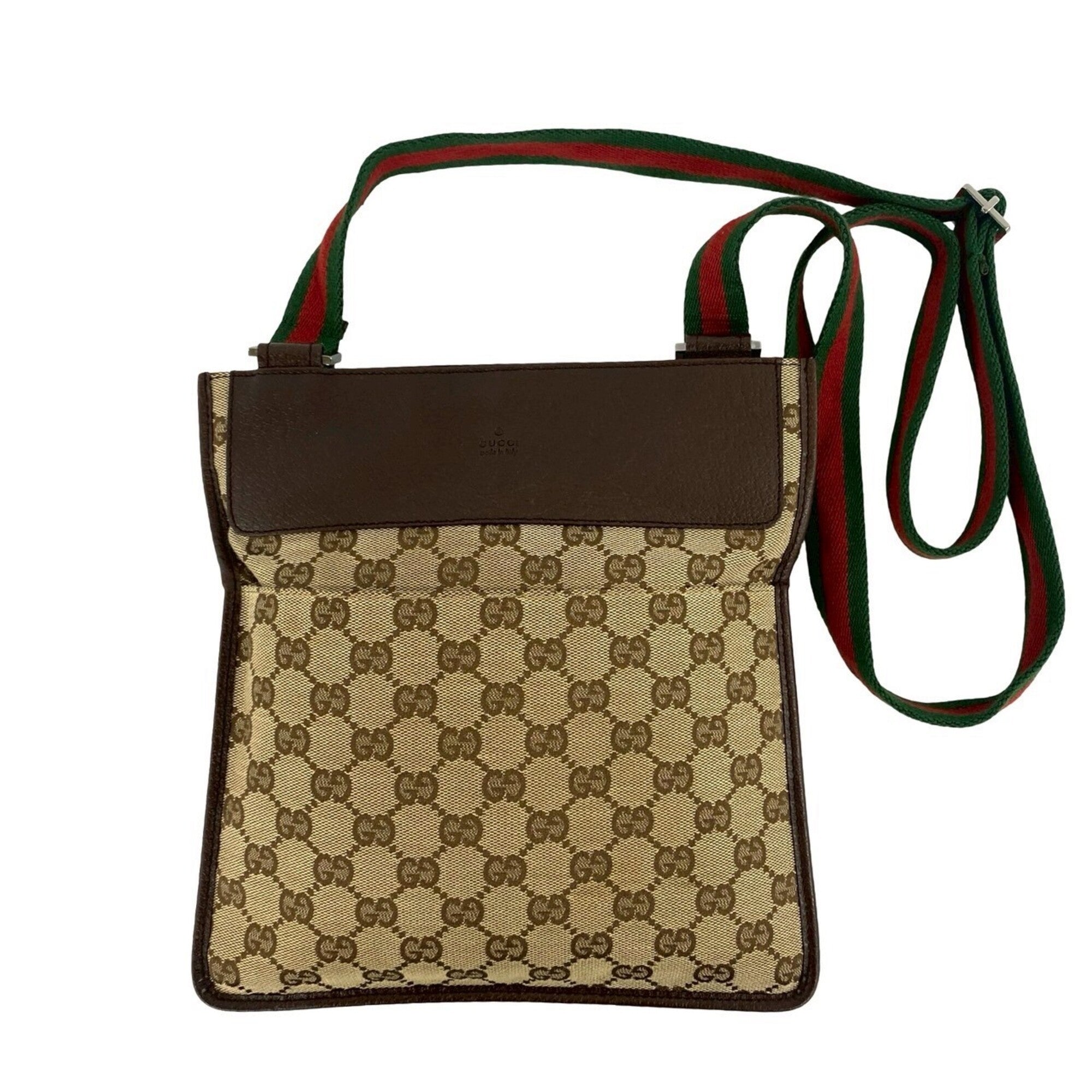 Gucci Brown Green Red Color Canvas Leather Shoulder Bag (Pre-Owned)