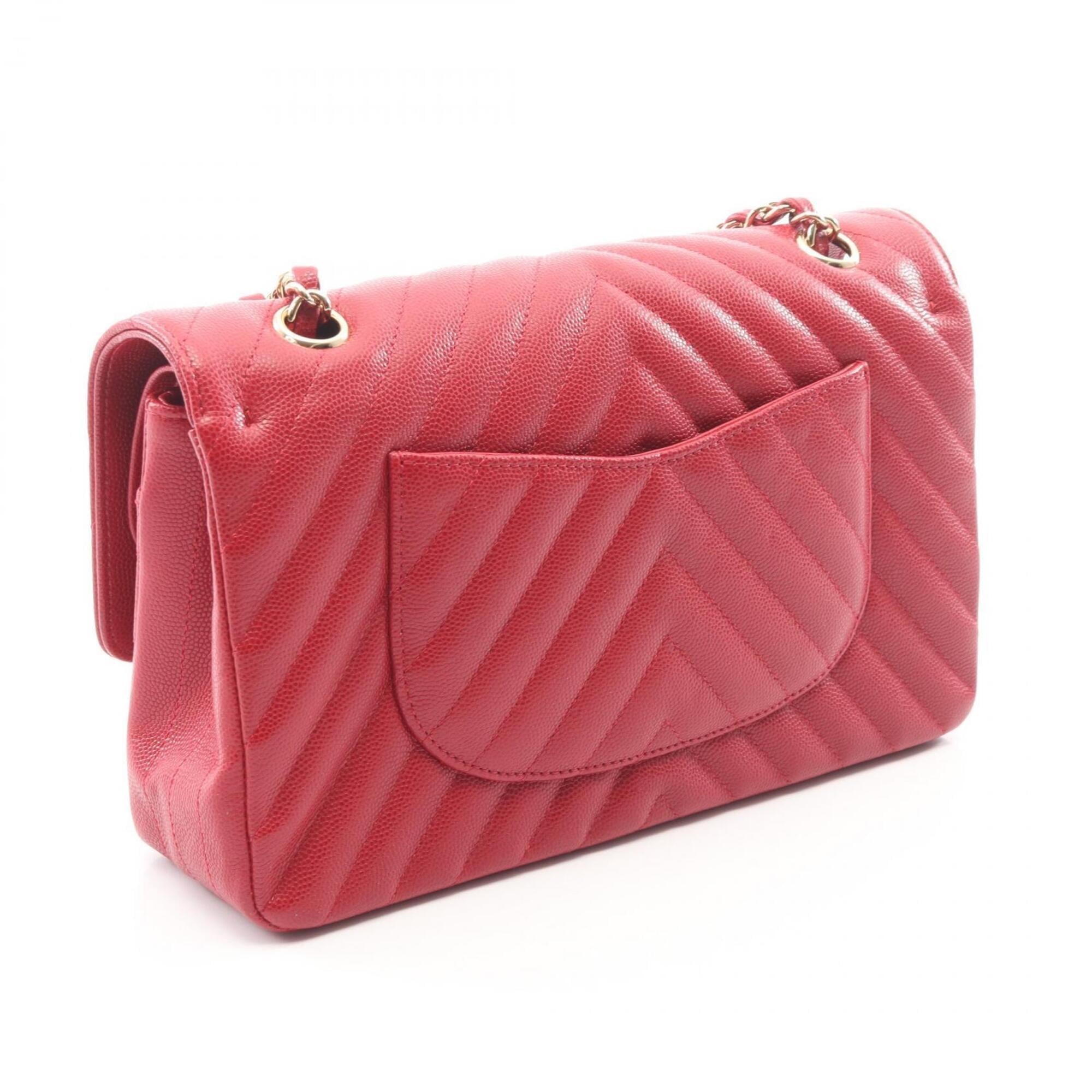 Chanel Red Color Grained Calfskin Handbag Shoulder Bag (Pre-Owned)
