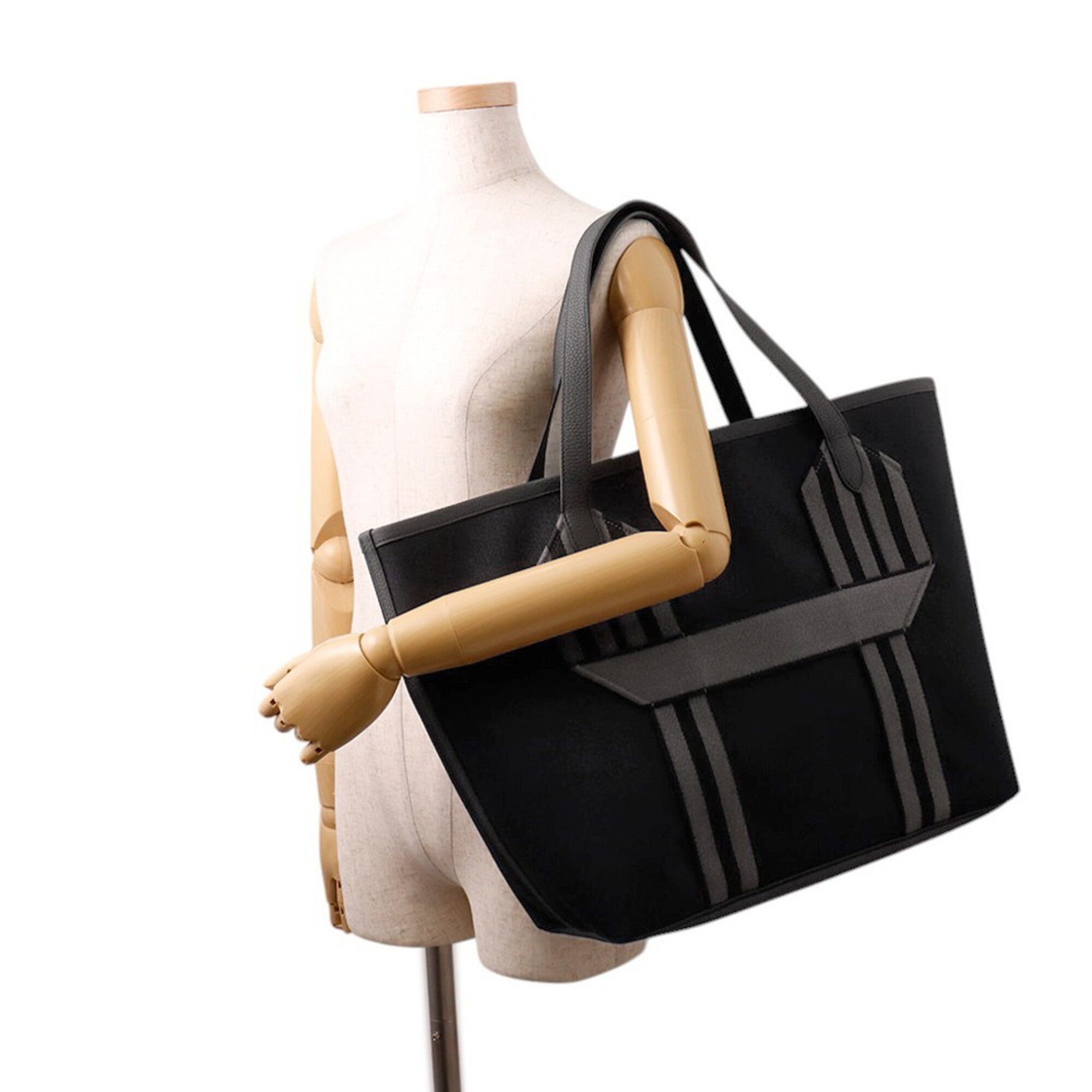 Hermes Black Gray Taurillon Clemence Leather Tote Bag (Pre-Owned)