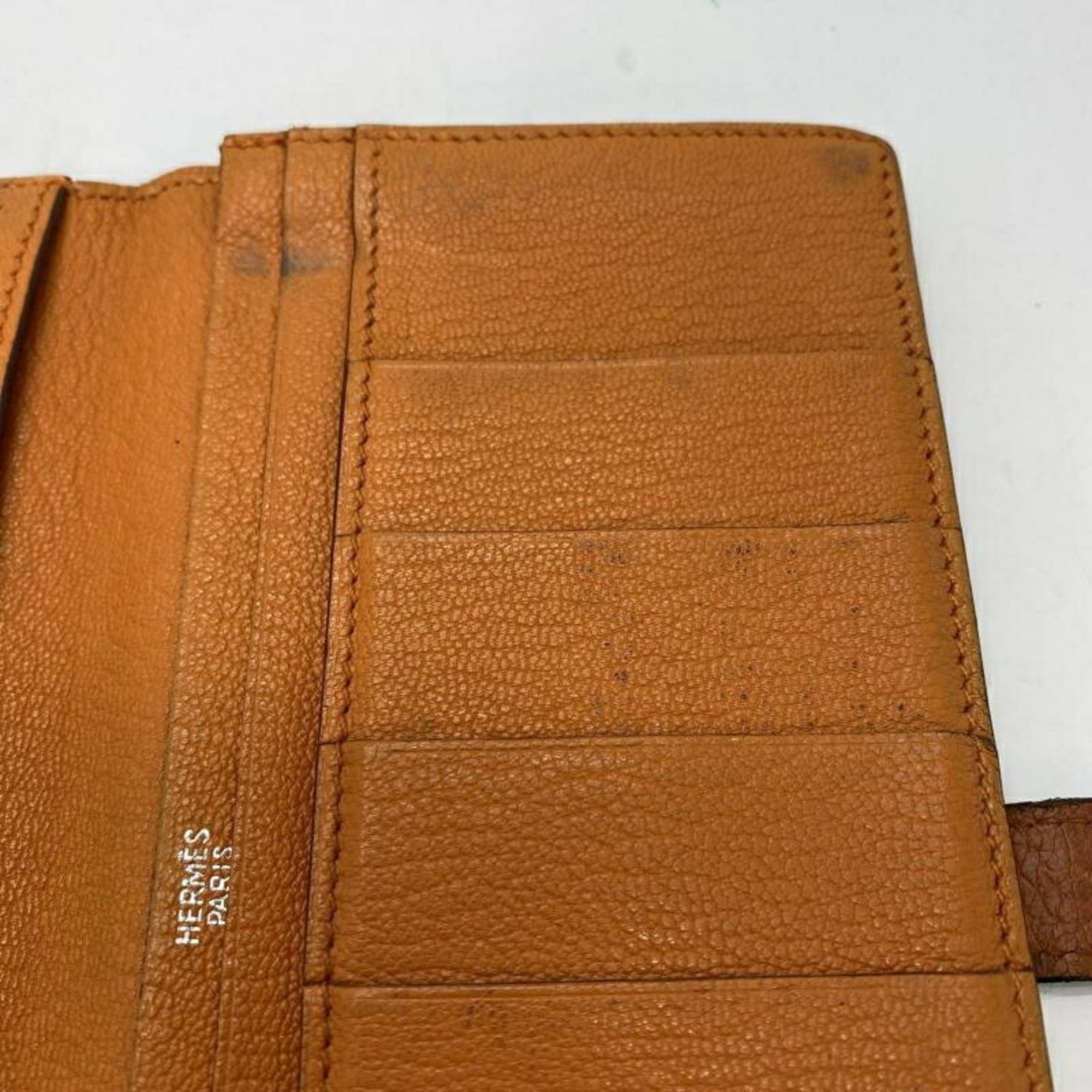 Hermes Bearn Orange Long Wallet (Bi-Fold) (Pre-Owned)