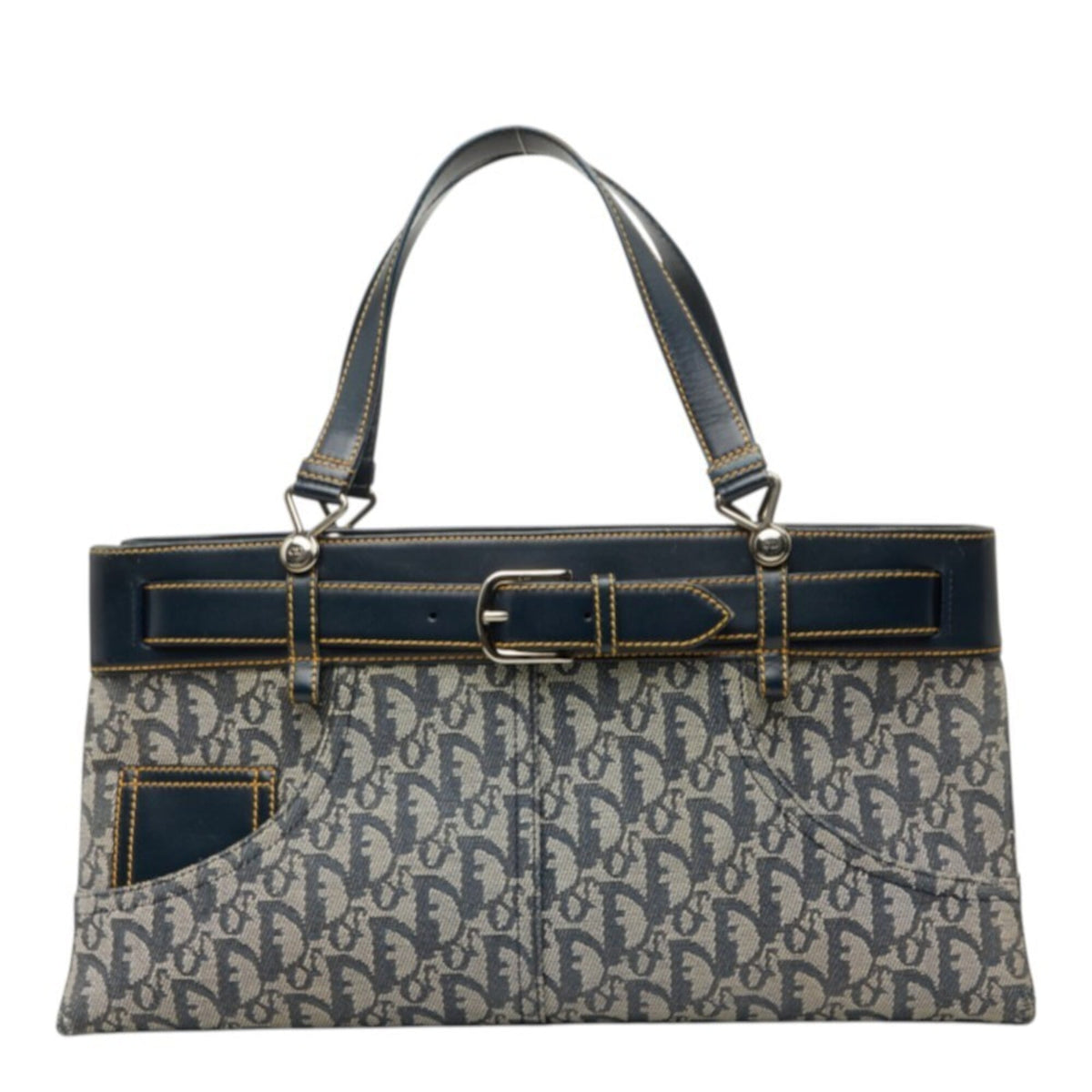 Christian Dior Trotter Navy Leather Jacquard Handbag (Pre-Owned)