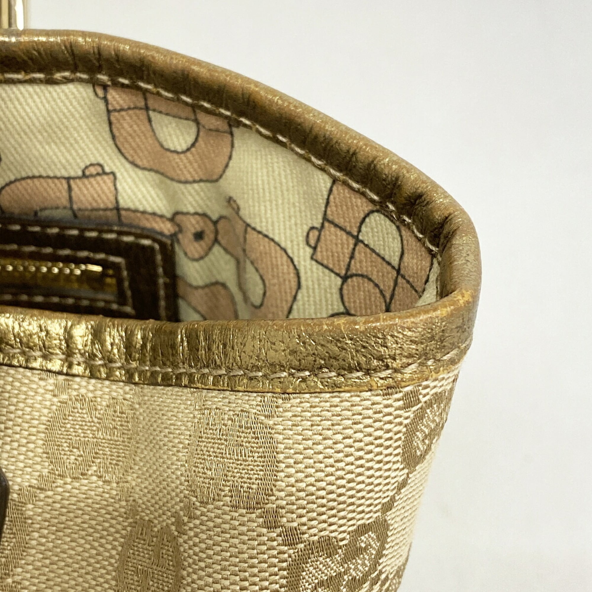 Gucci Beige Brown Canvas Handbag (Pre-Owned)
