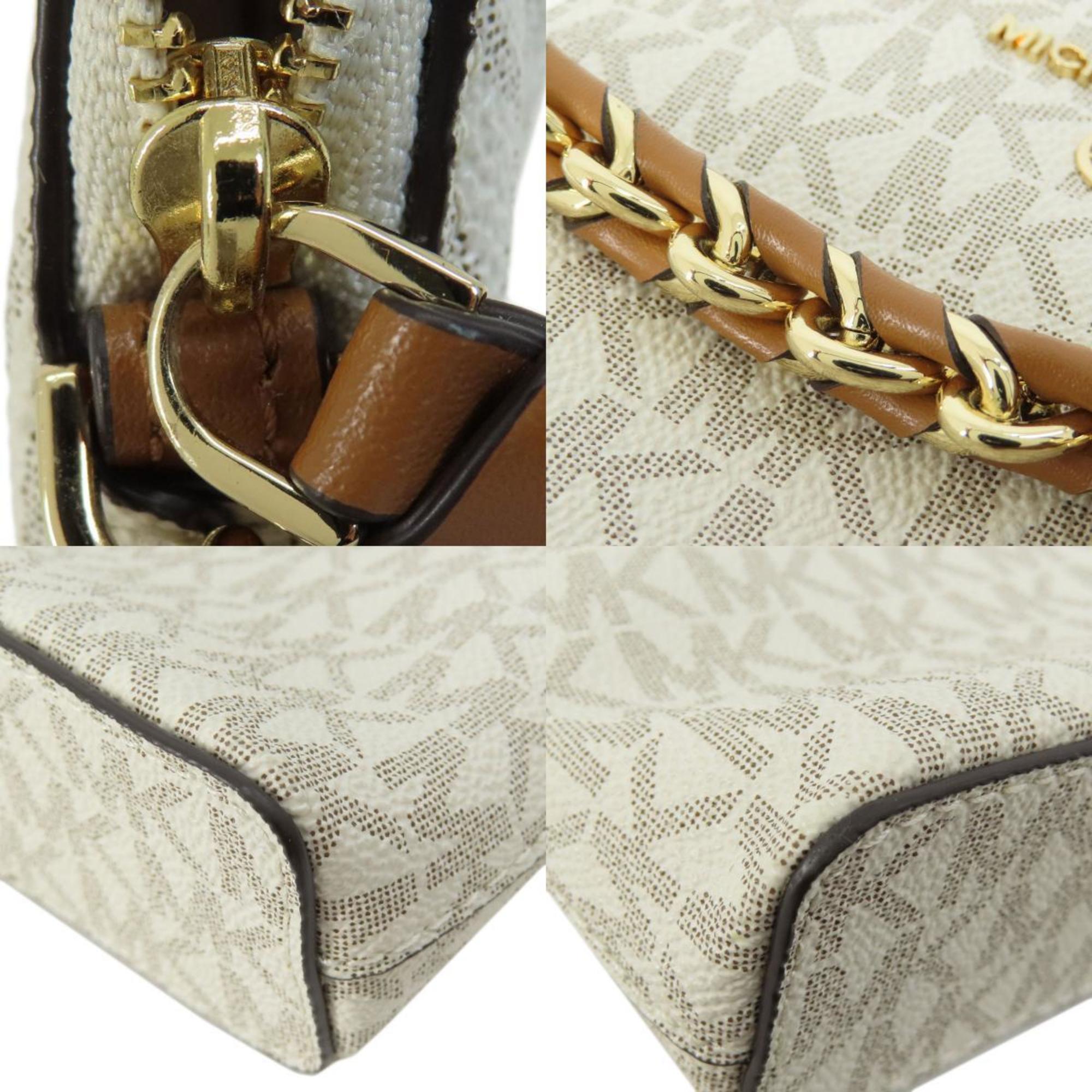 Michael Kors Brown White Coated Canvas Leather Pochette Shoulder Bag (Pre-Owned)