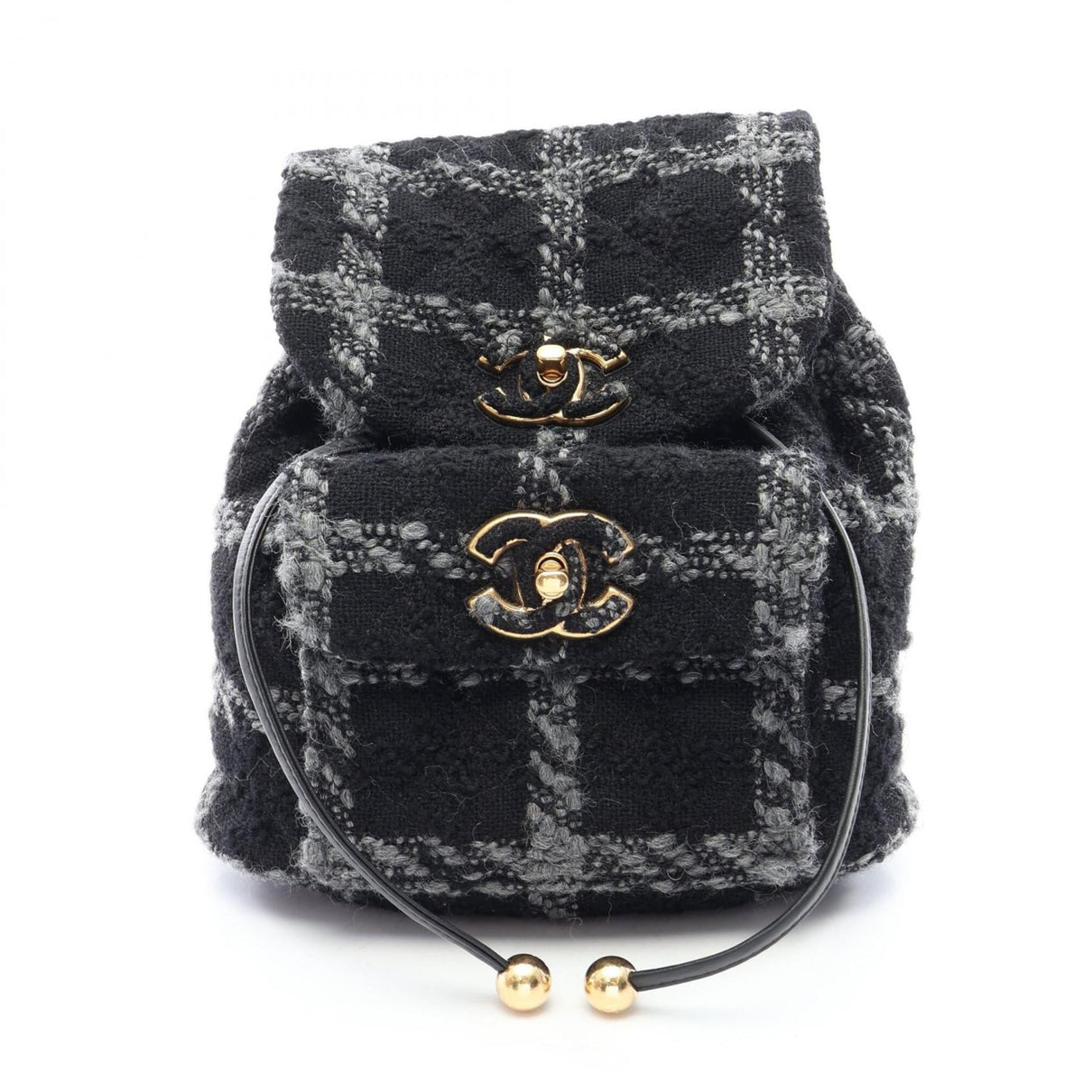 Chanel Black Gray Wool Backpack Handbag (Pre-Owned)