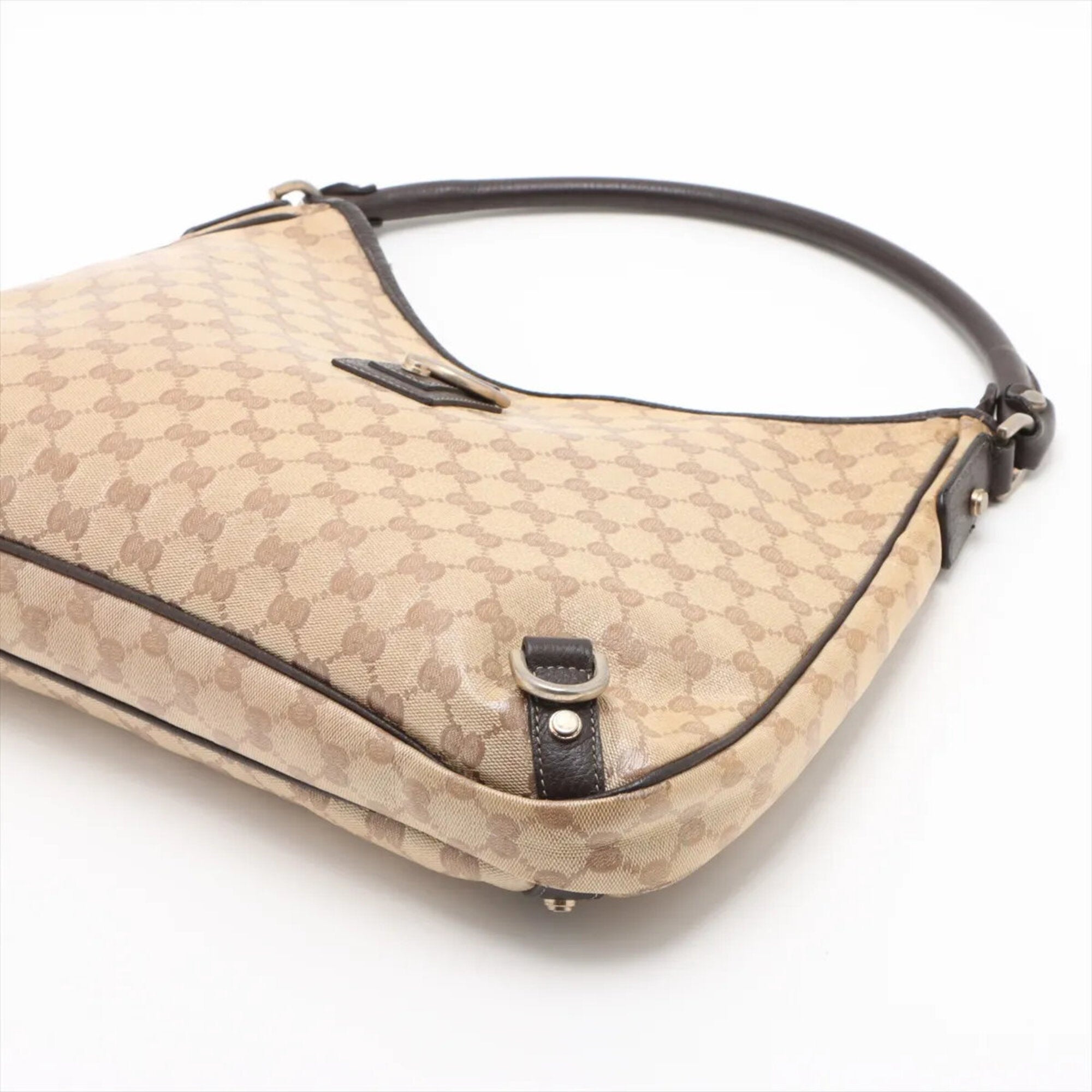 Gucci Brown Leather Coated Canvas Handbag Shoulder Bag Tote Bag (Pre-Owned)