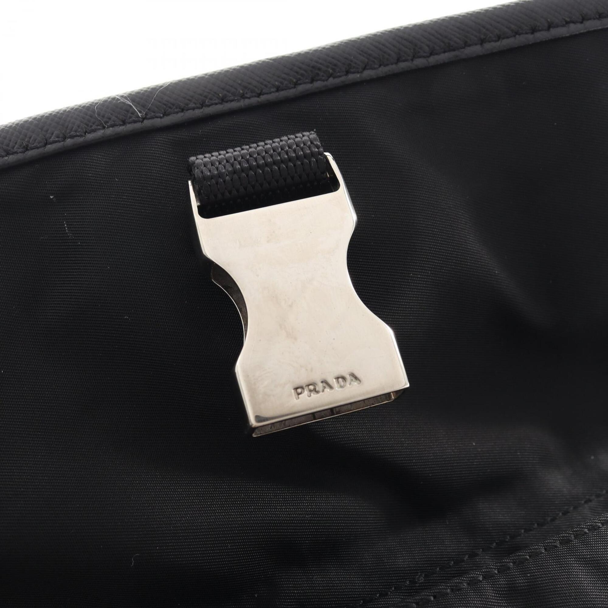 Prada Black Nylon Leather Handbag Shoulder Bag (Pre-Owned)