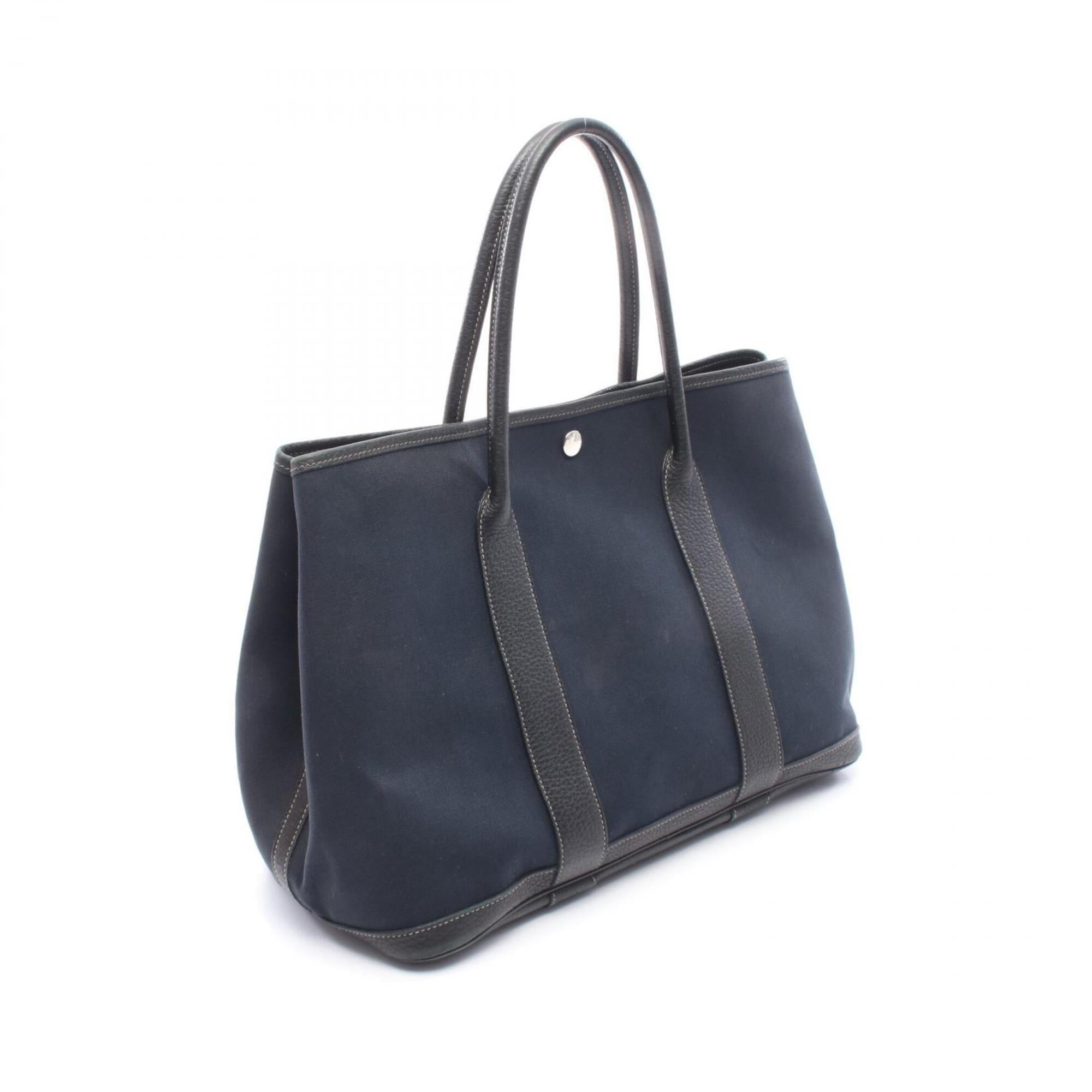 Hermes Black Toile Officier Leather Canvas Handbag Tote Bag (Pre-Owned)