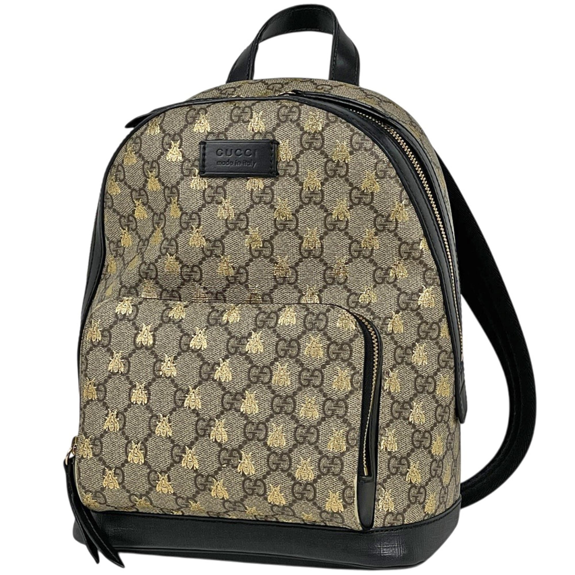 Gucci Beige Black Coated Canvas Leather Backpack (Pre-Owned)