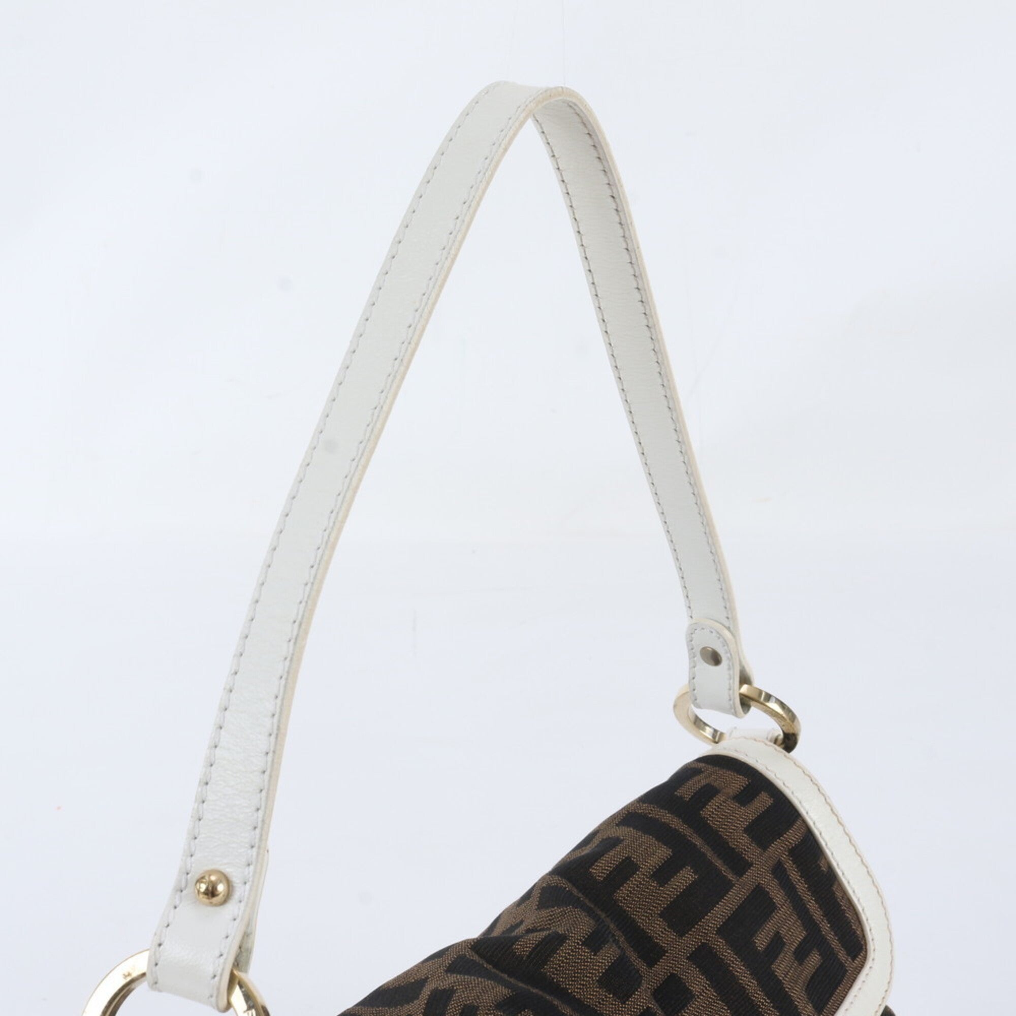 Fendi Brown White Leather Canvas Handbag Shoulder Bag Tote Bag (Pre-Owned)