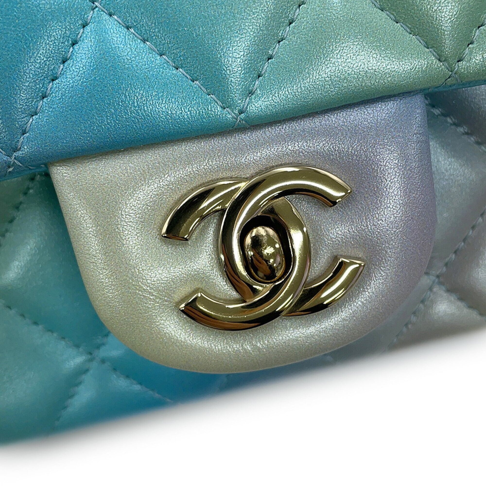 Chanel Light Blue Multi-Color Leather Handbag Shoulder Bag (Pre-Owned)