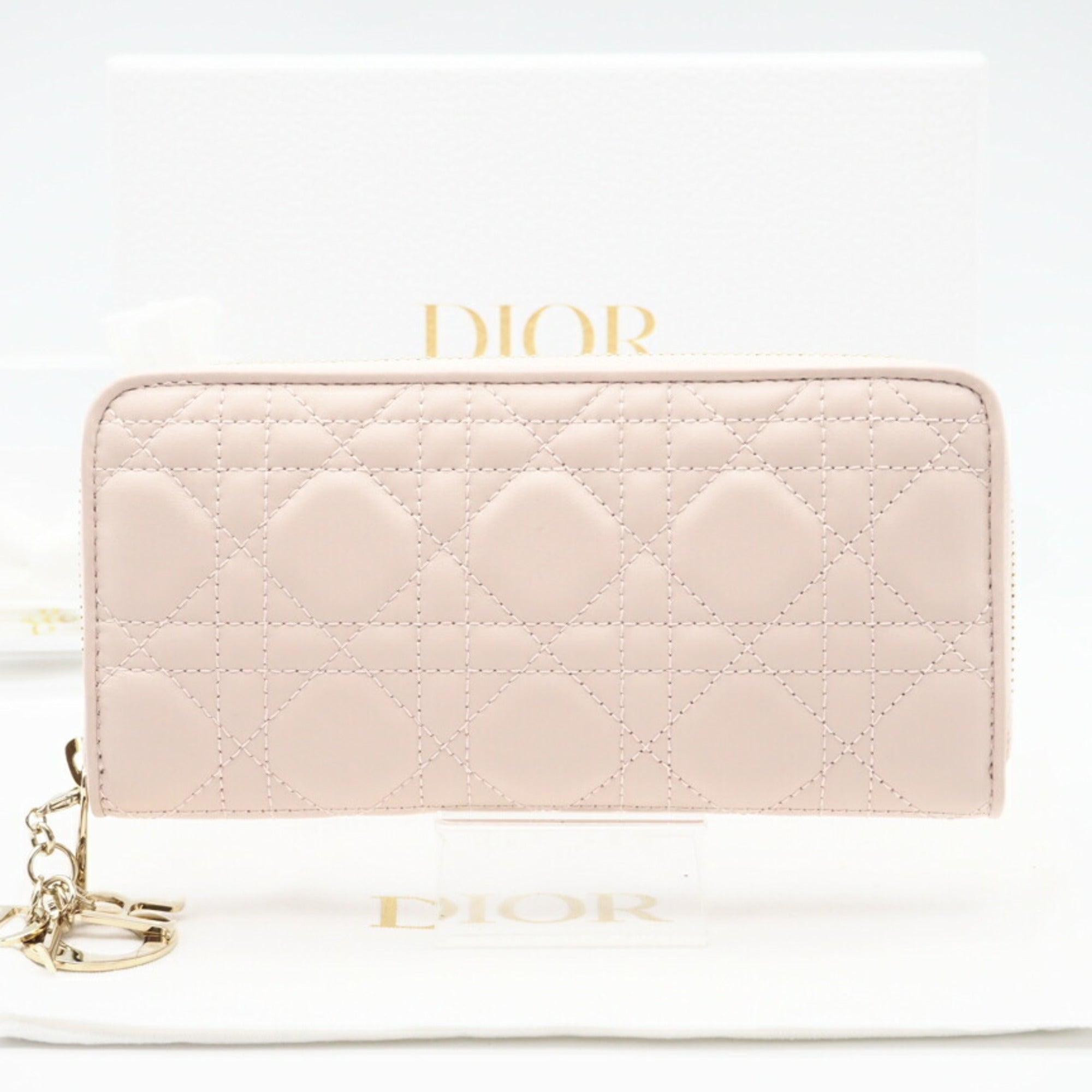 Christian Dior Lady Dior Pink Leather Long Wallet (Bi-Fold) (Pre-Owned)