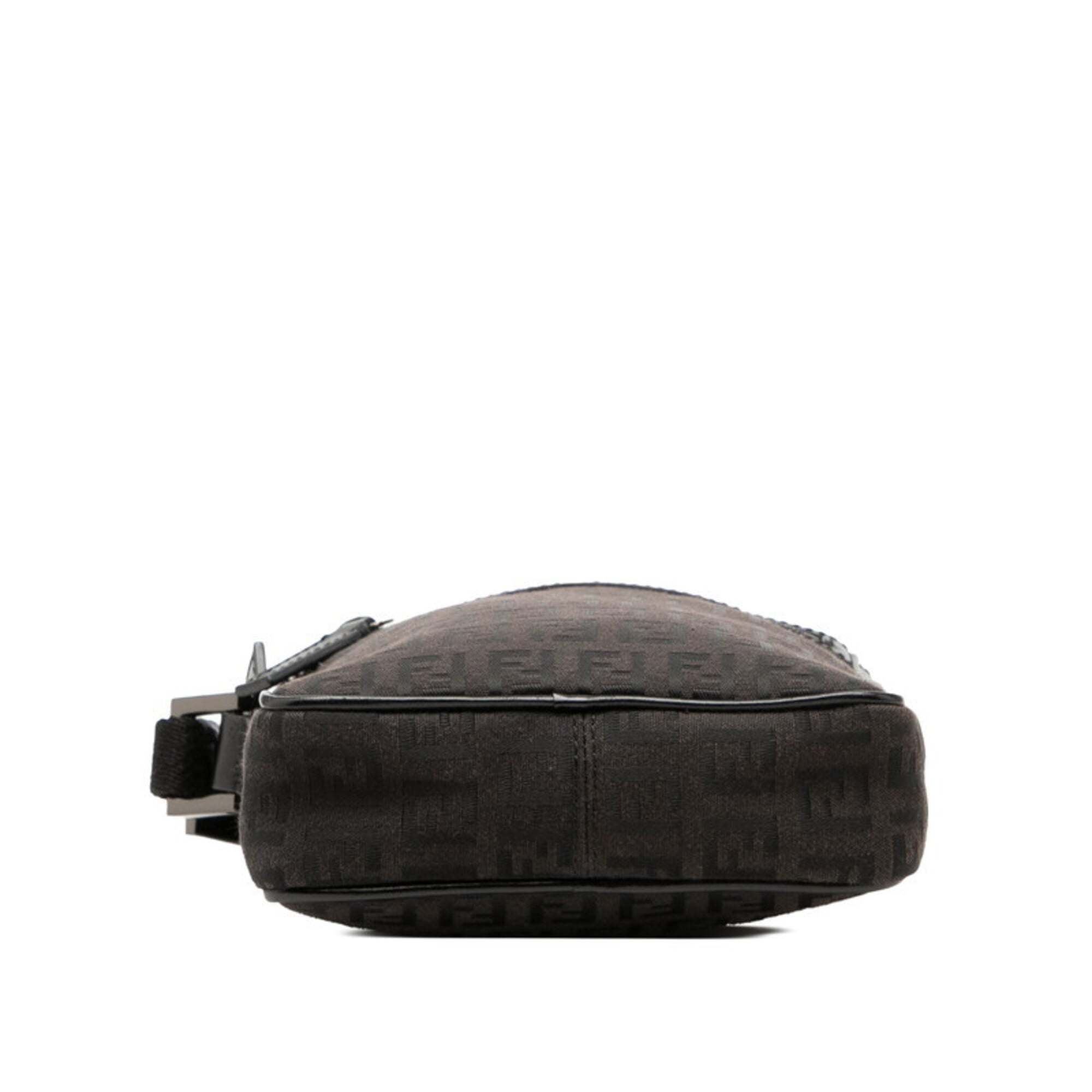 Fendi Black Brown Zucchino Canvas Leather Shoulder Bag (Pre-Owned)