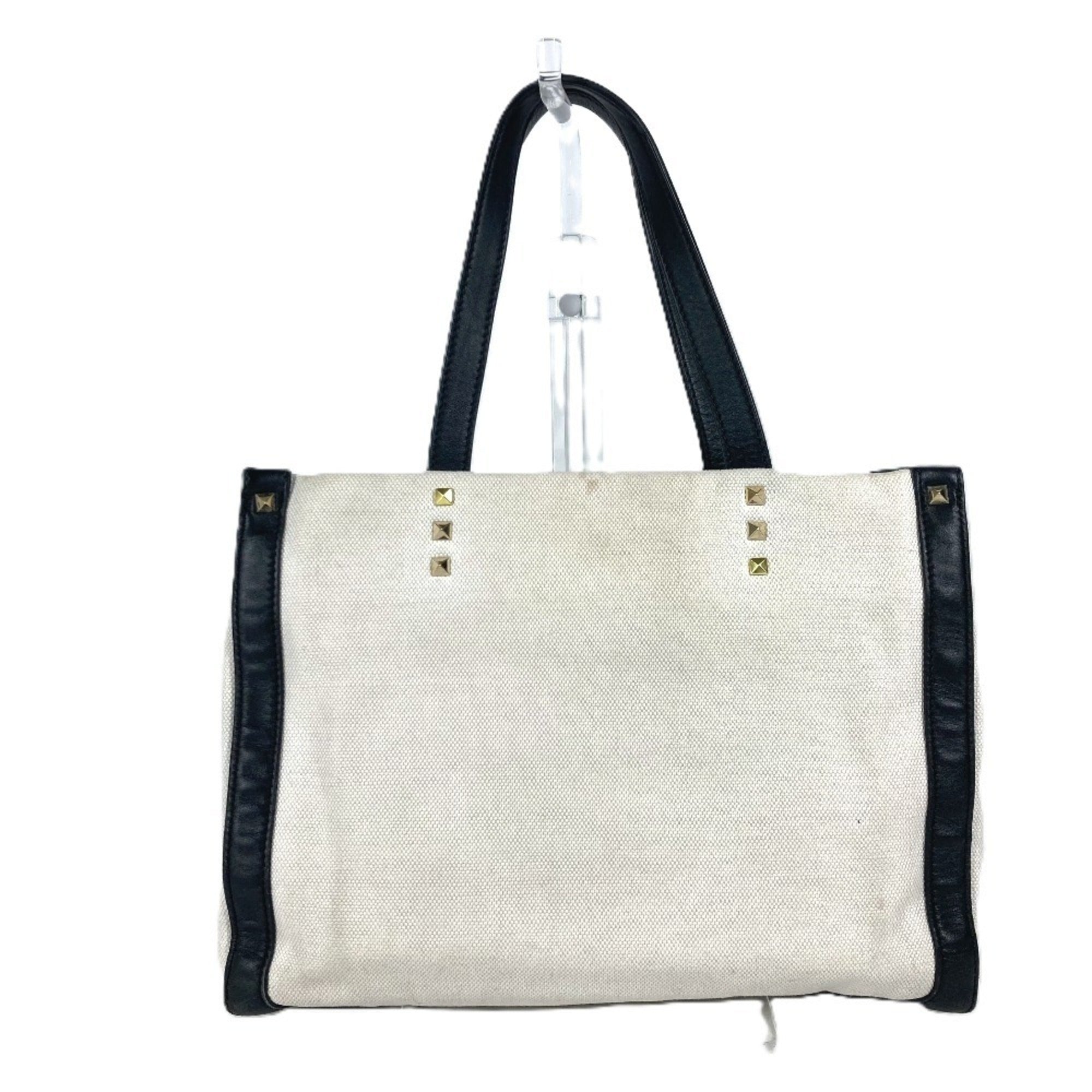 Valentino Black White Canvas Shoulder Bag Tote Bag (Pre-Owned)
