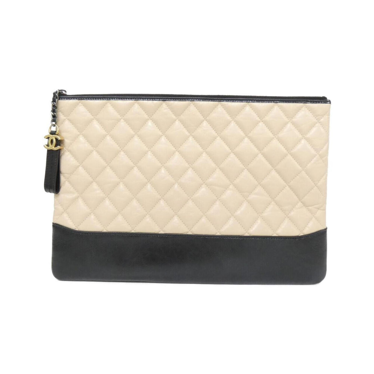 Chanel Beige Black Leather Handbag Pouch (Pre-Owned)
