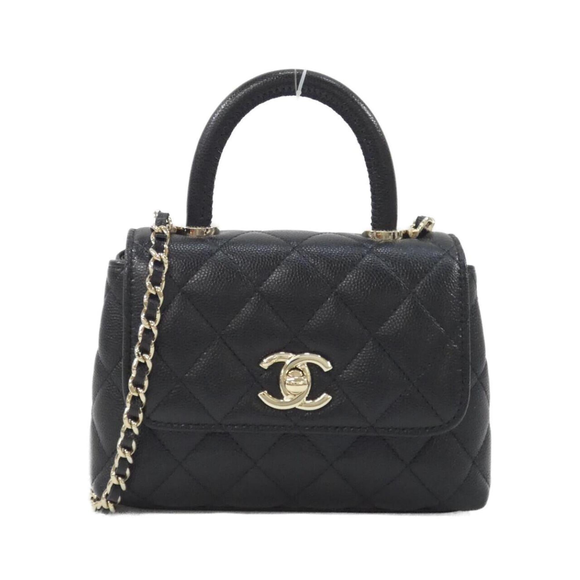 Chanel Black Grained Calfskin Handbag Shoulder Bag (Pre-Owned)