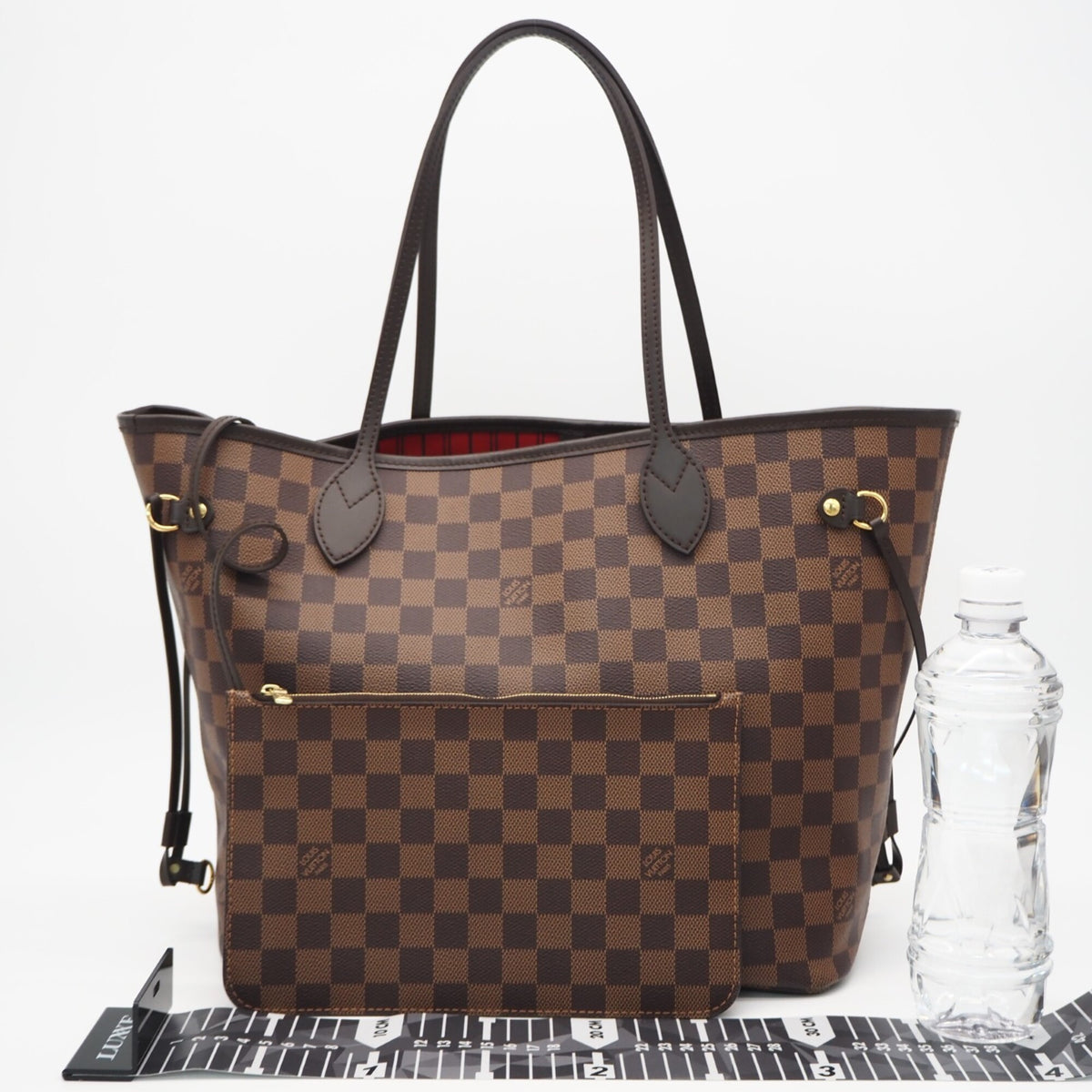 Louis Vuitton Beige Brown Coated Canvas Leather Handbag Pouch (Pre-Owned)