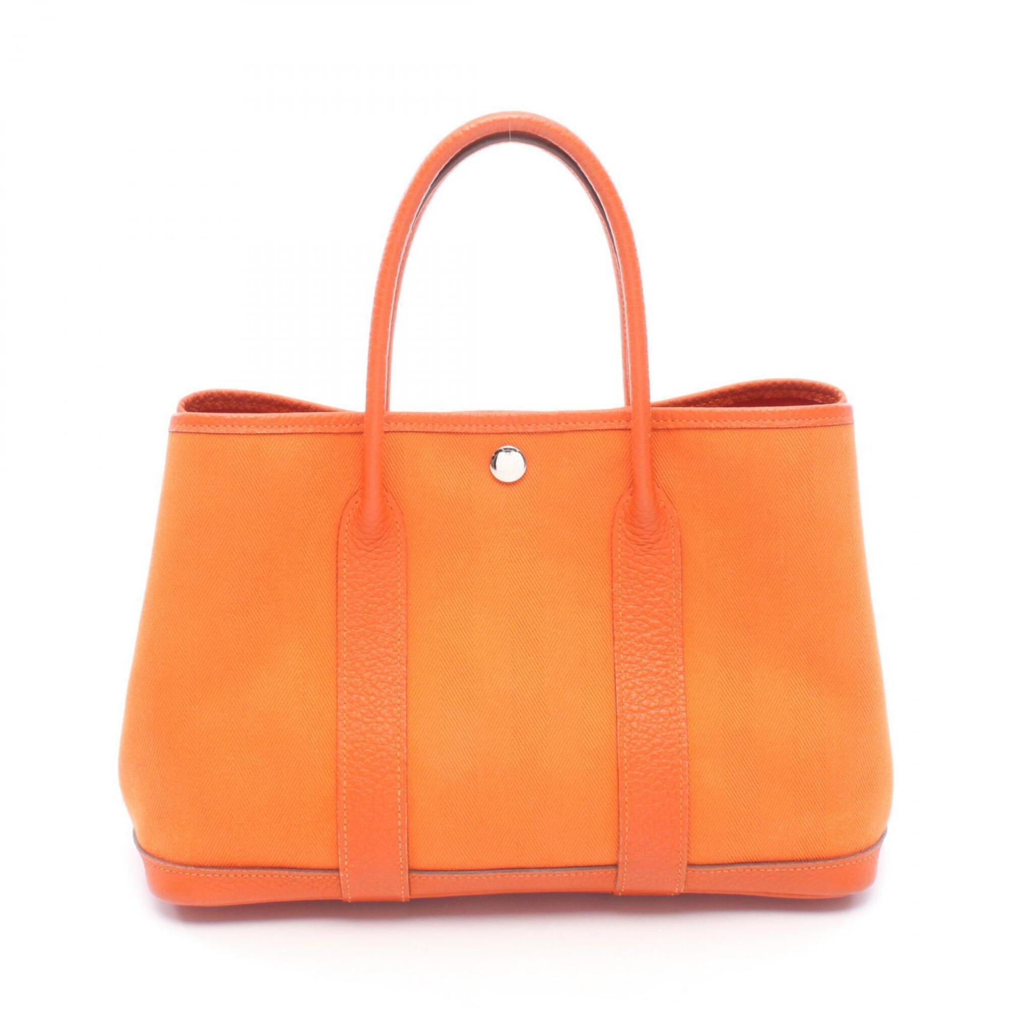Hermes Feu Orange Toile Chevron Handbag Tote Bag (Pre-Owned)
