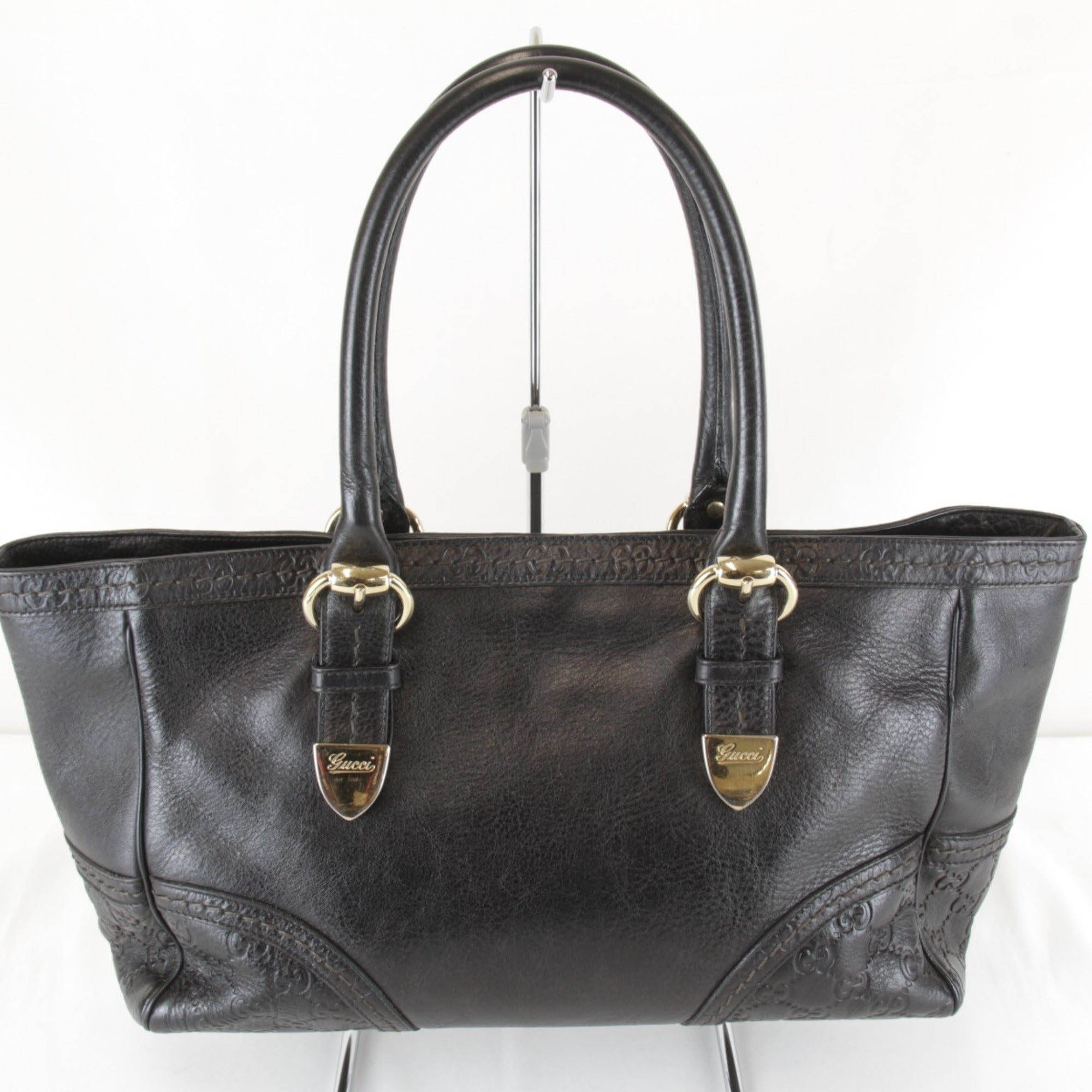 Gucci Guccissima Black Gg Leather Leather Tote Bag (Pre-Owned)