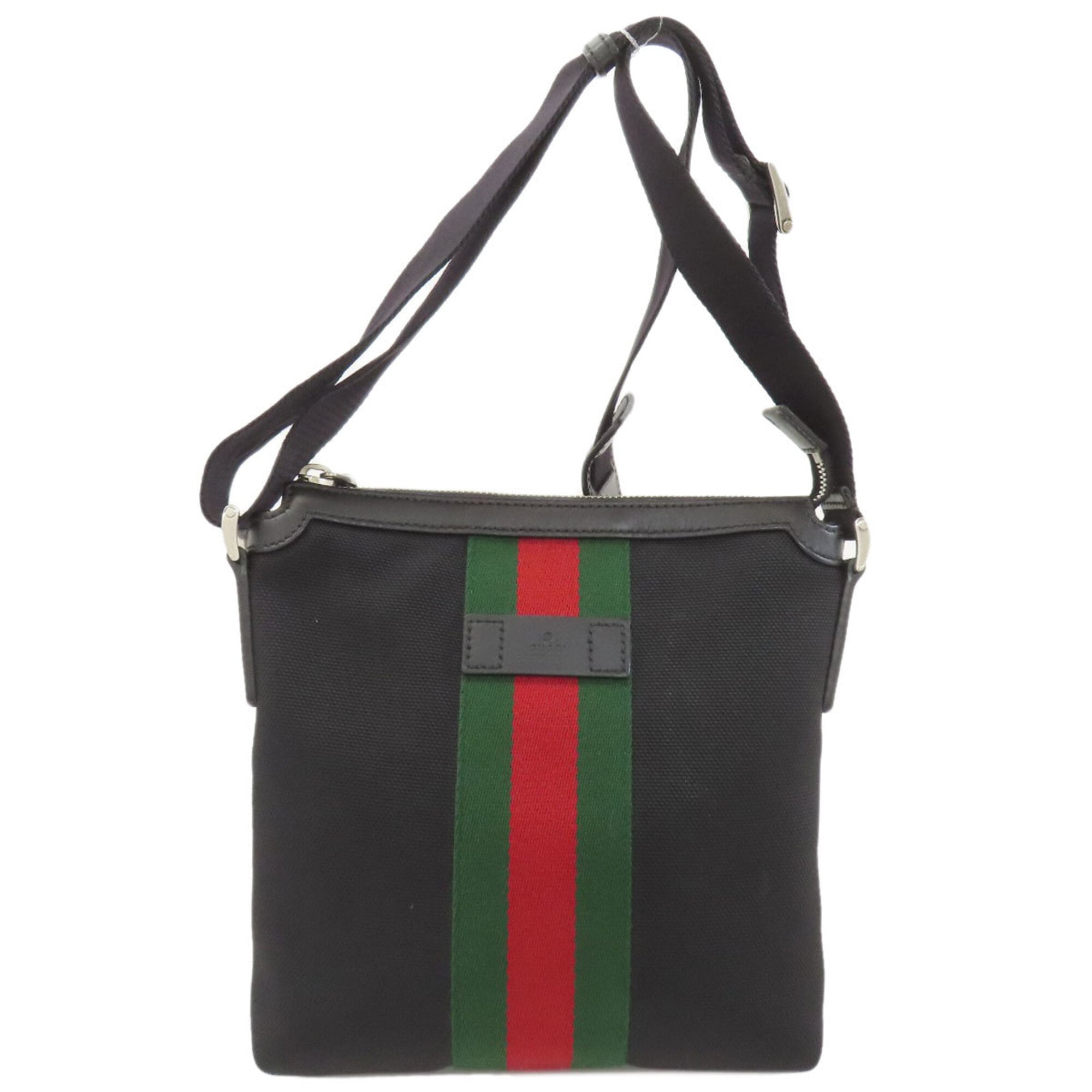 Gucci Sherry Line Black Canvas Leather Shoulder Bag (Pre-Owned)