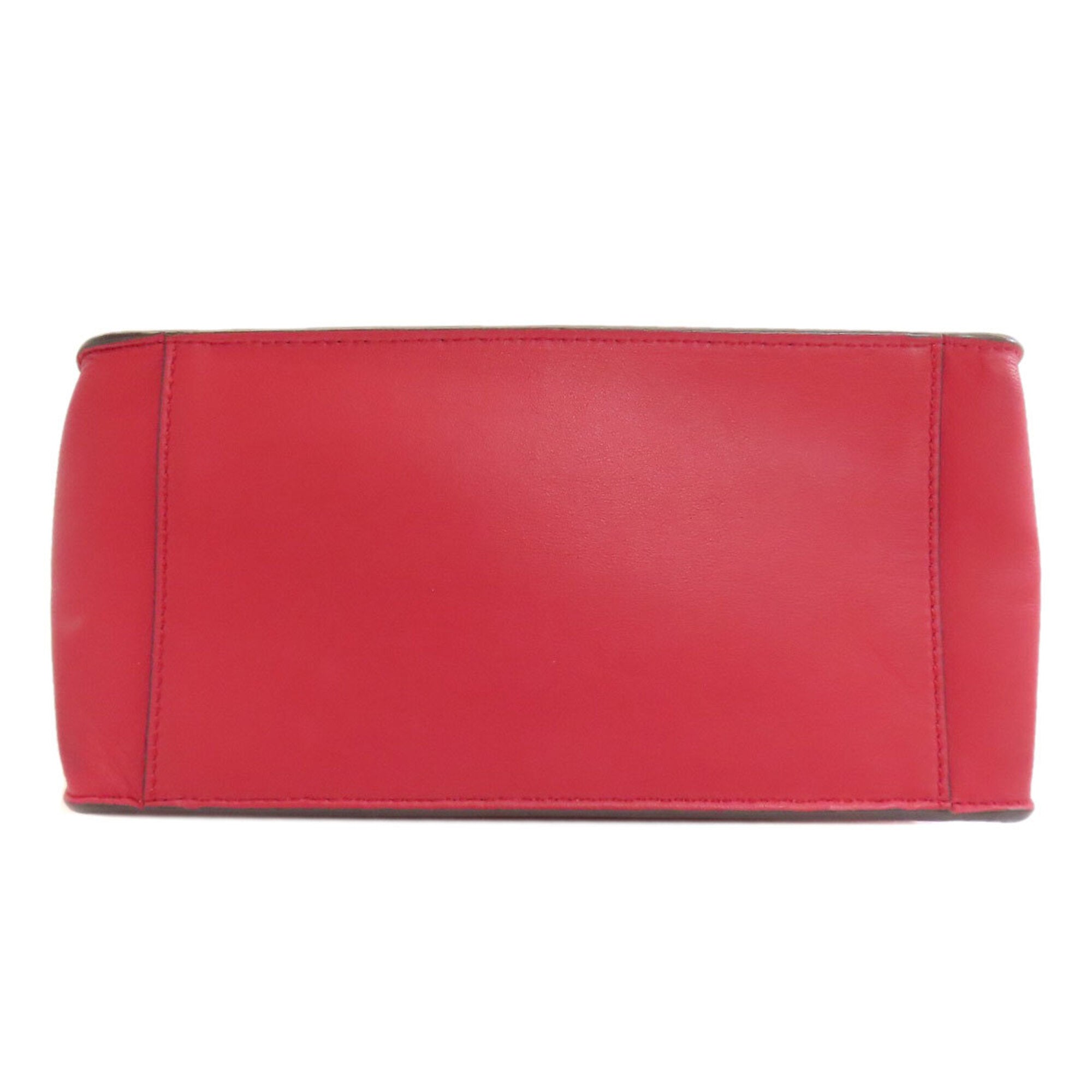 Fendi Beige Red Color Leather Handbag (Pre-Owned)