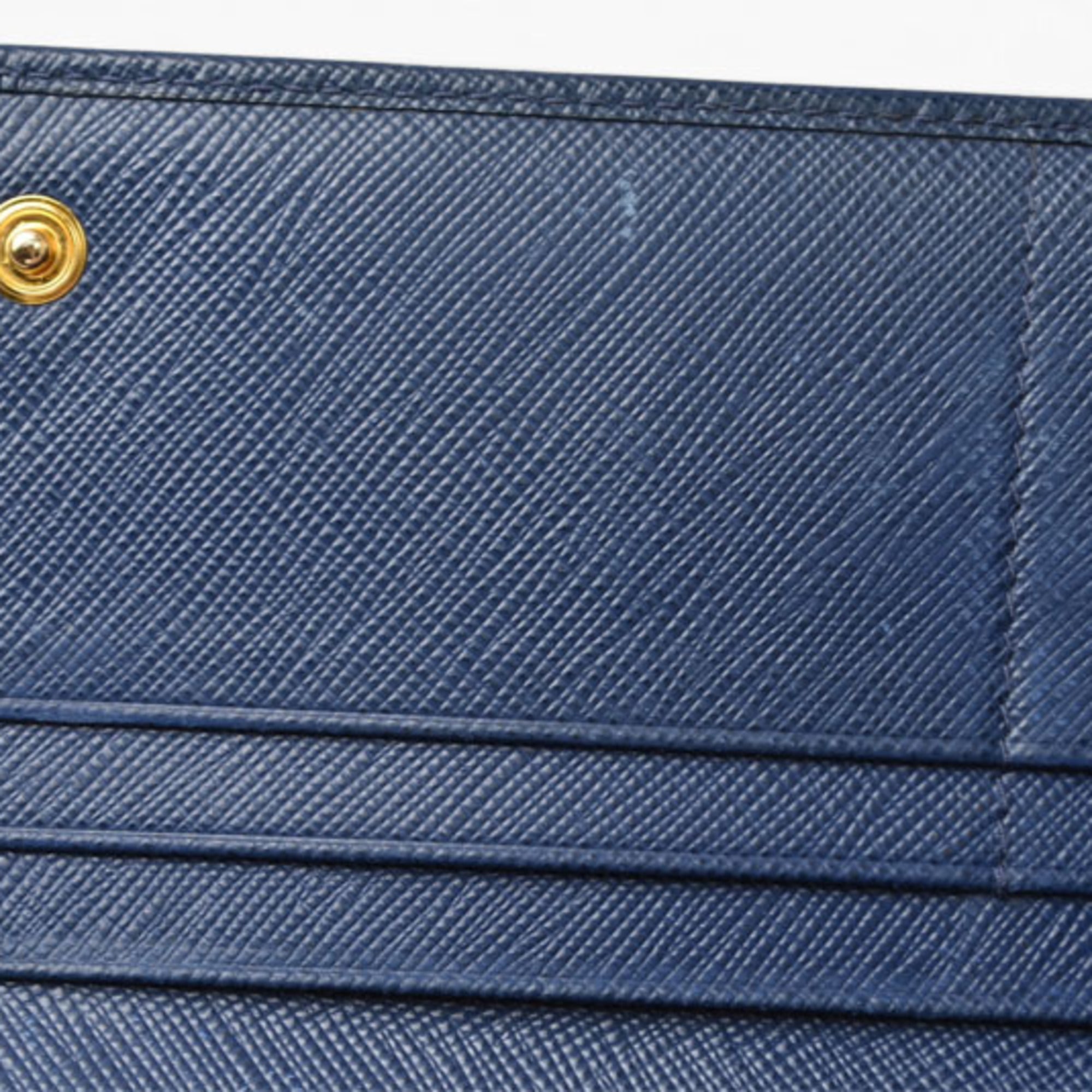 Prada Saffiano Blue Bluette Leather Long Wallet (Bi-Fold) (Pre-Owned)