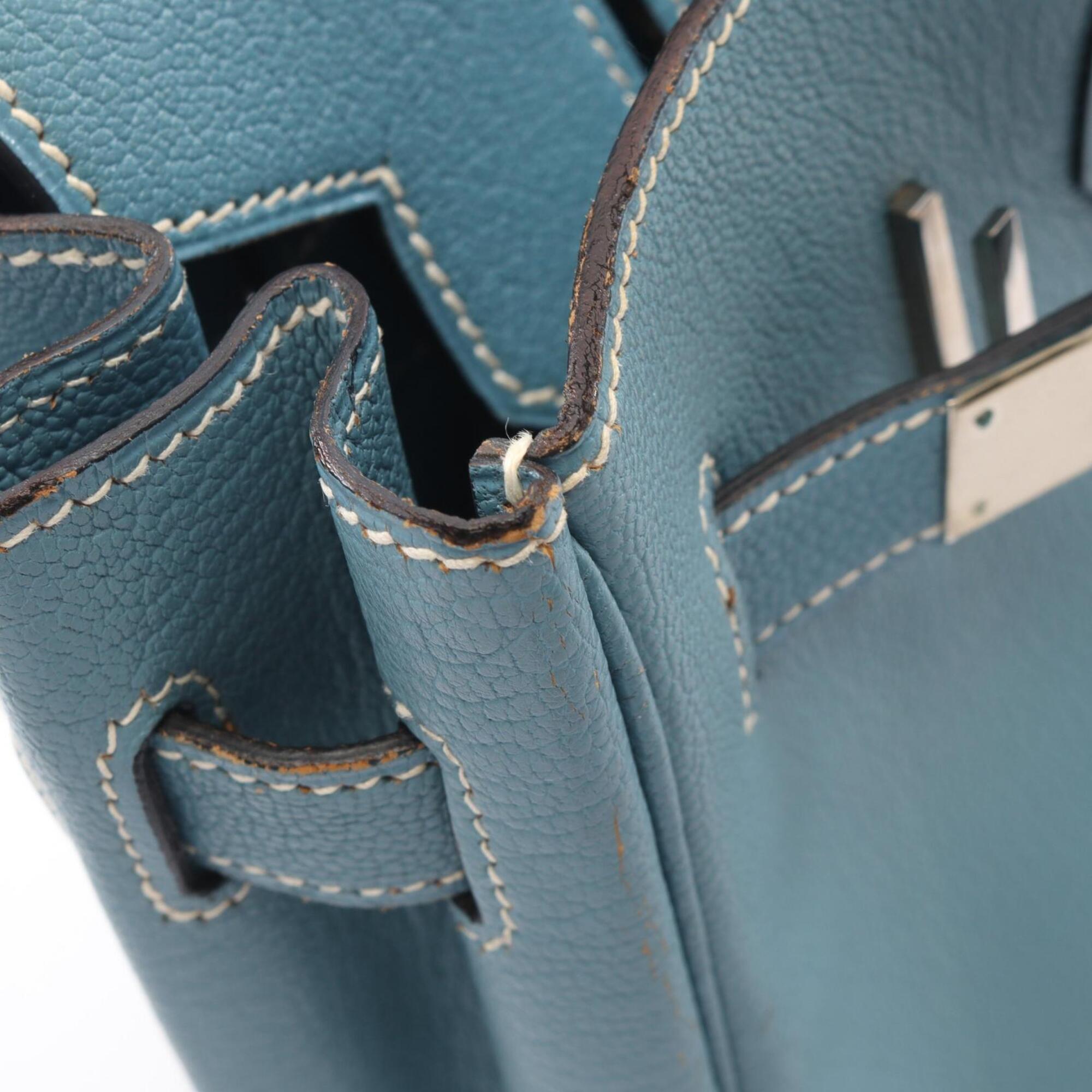Hermes Blue Chevre Leather Handbag (Pre-Owned)