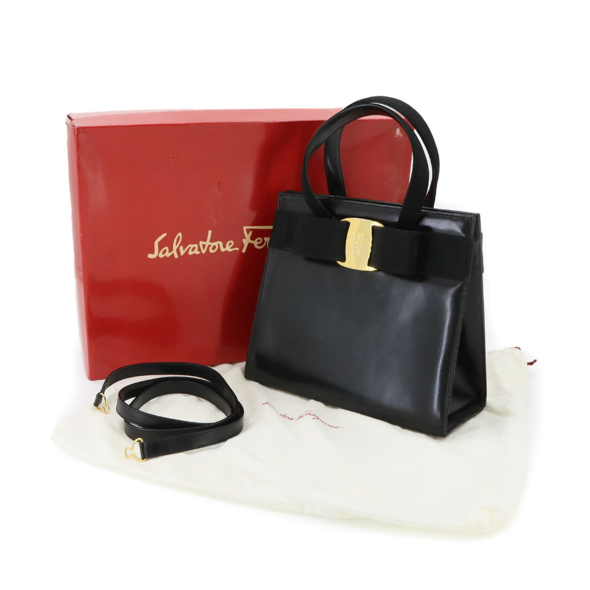 Salvatore Ferragamo Black Leather Handbag Shoulder Bag (Pre-Owned)