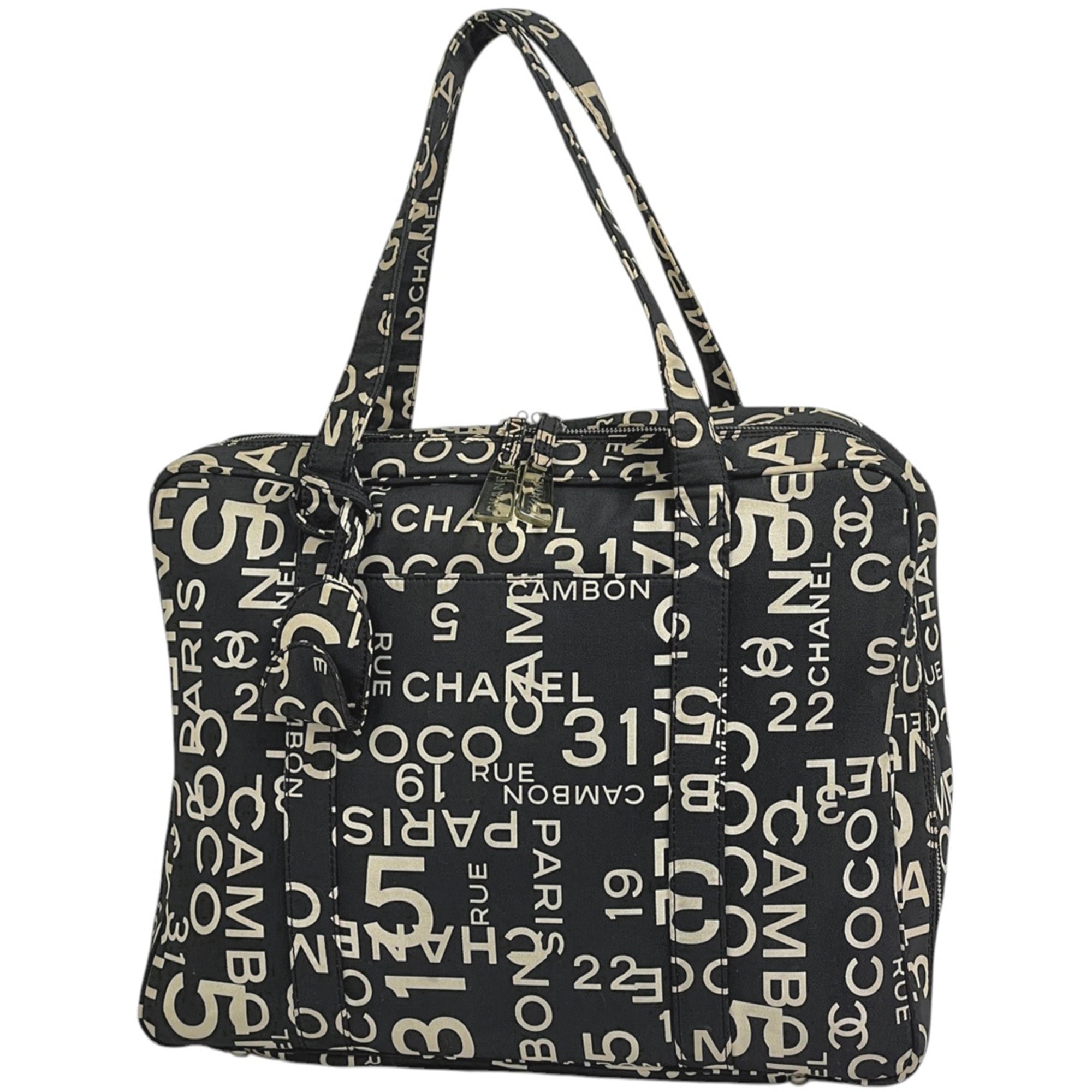 Chanel Black White Canvas Handbag Tote Bag (Pre-Owned)