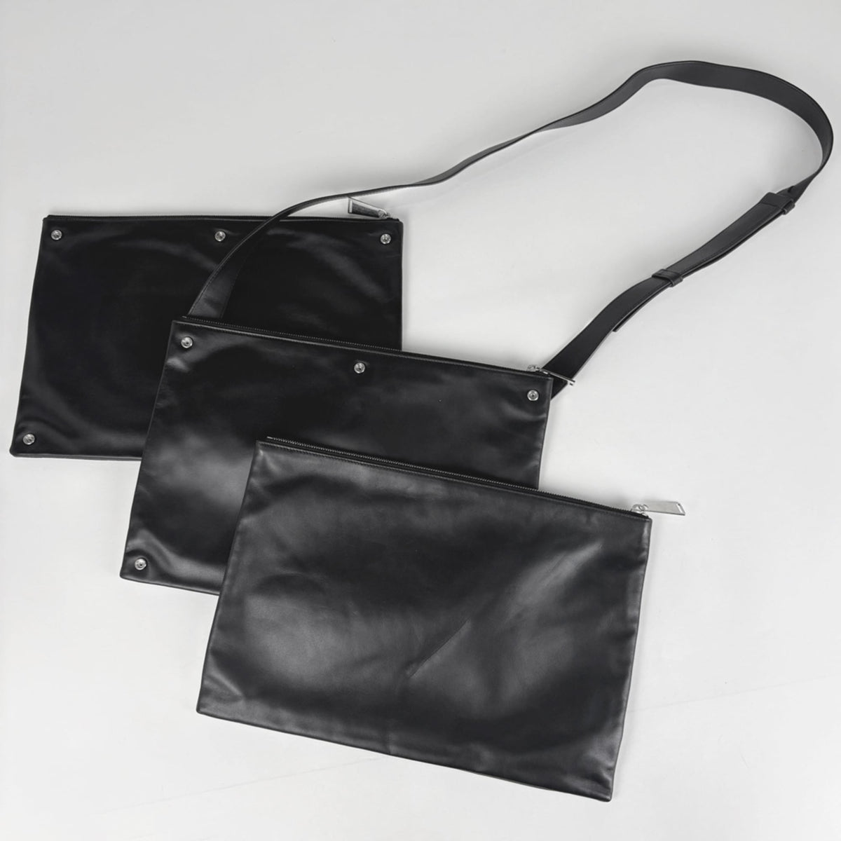 Bottega Veneta Black Leather Clutch Bag Messenger Bag Shoulder Bag (Pre-Owned)