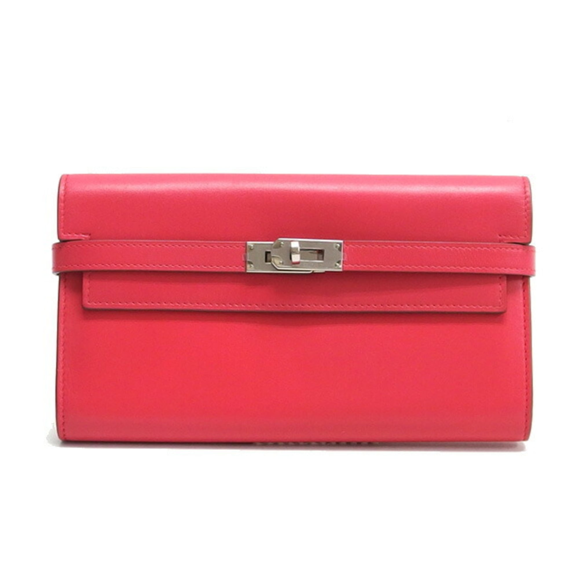 Hermes Pink Box Calf Leather Long Wallet (Bi-Fold) (Pre-Owned)