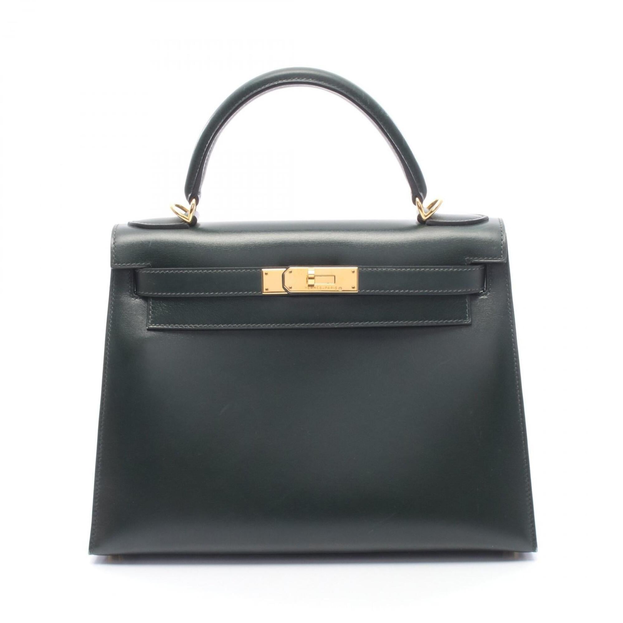 Hermes Green Box Calf Leather Handbag (Pre-Owned)