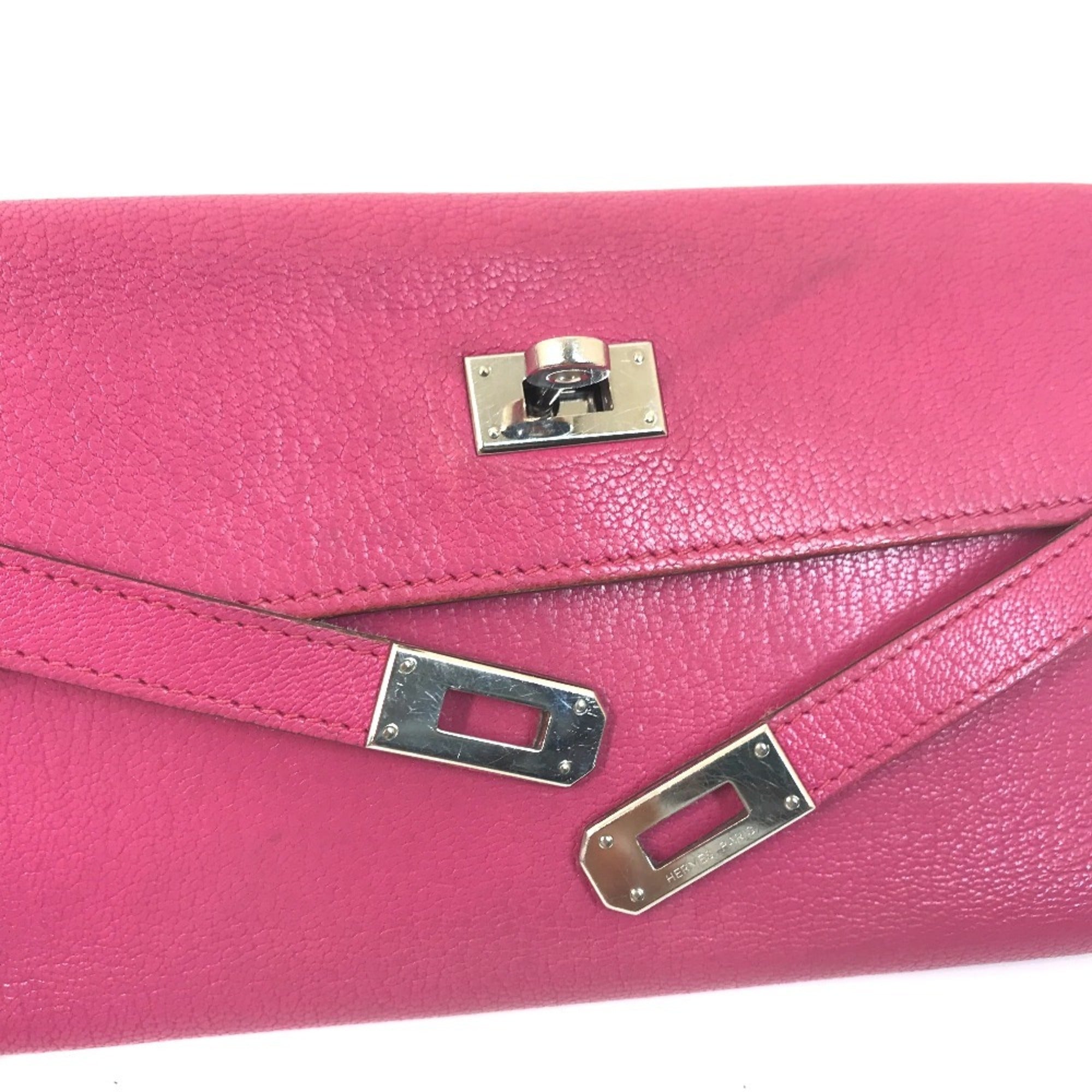 Hermes Pink Chevre Leather Long Wallet (Bi-Fold) (Pre-Owned)